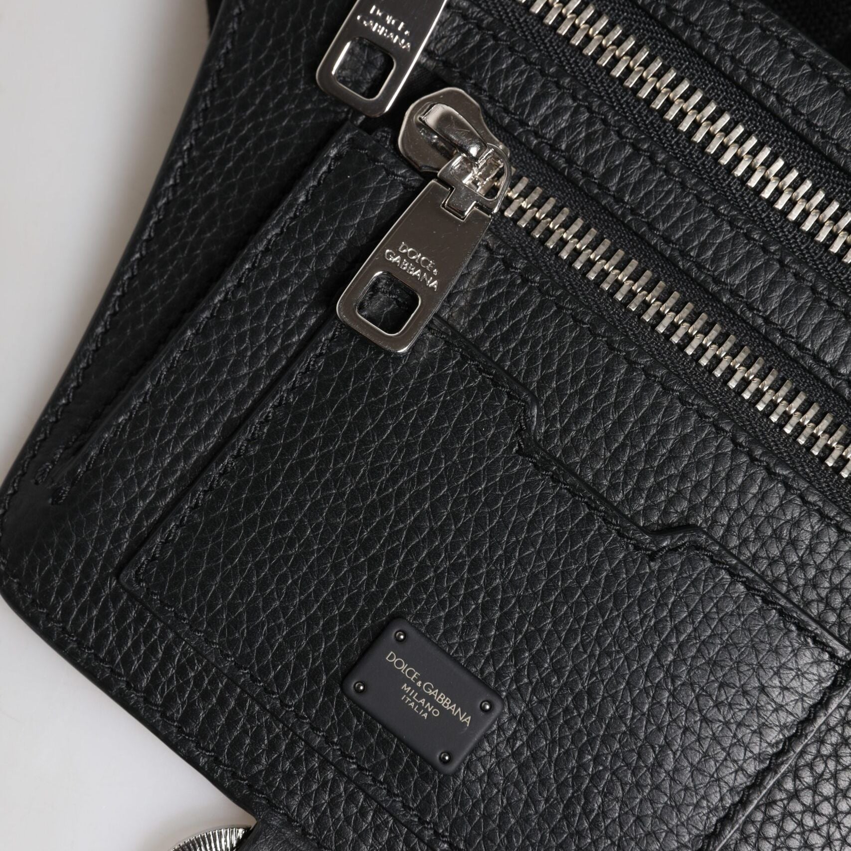 Dolce & Gabbana Black Calfskin Logo Plaque Belt Waist Men Fanny Pack Bag