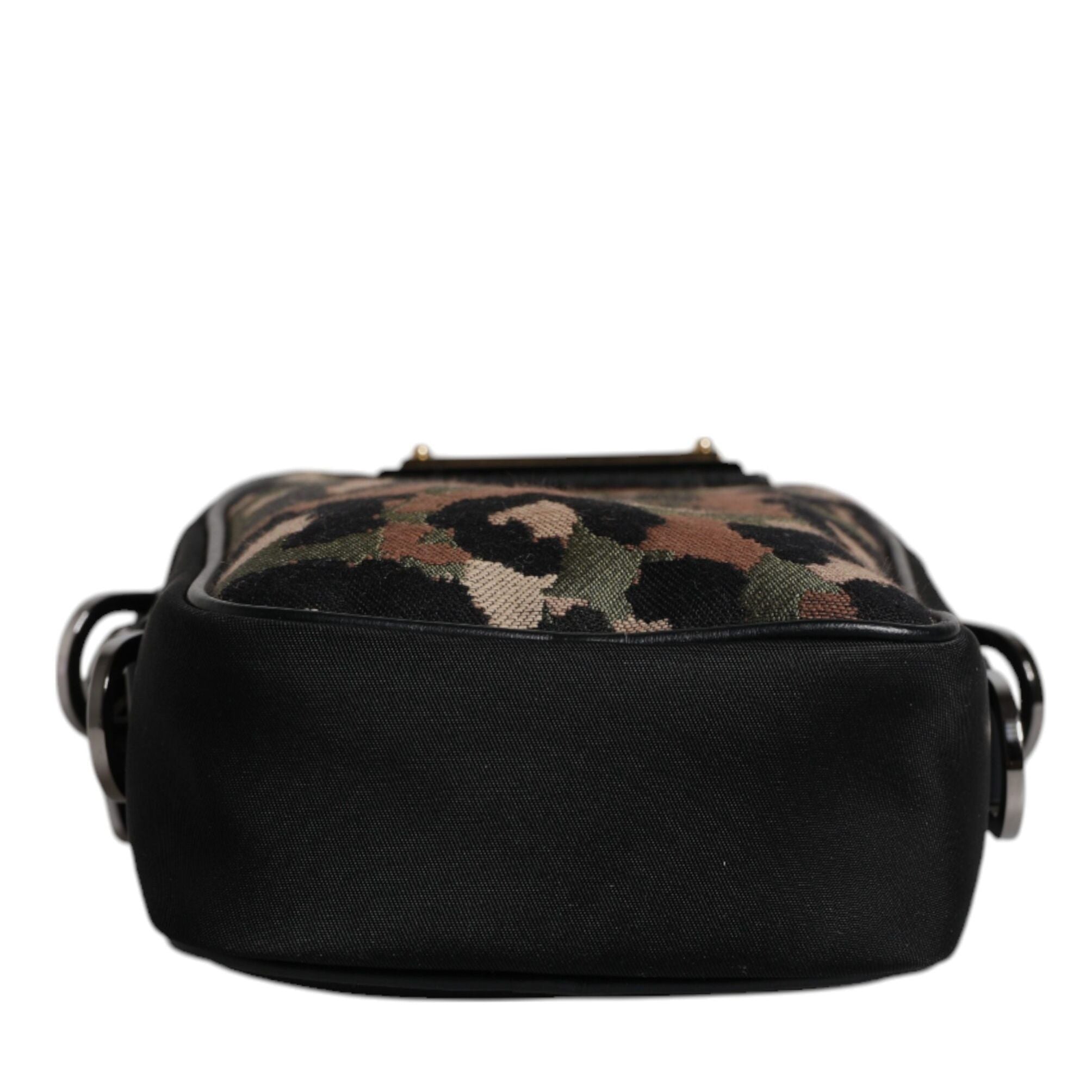 Dolce & Gabbana Multicolor Leopard Jacquard Logo Plaque Neck Strap Bag
