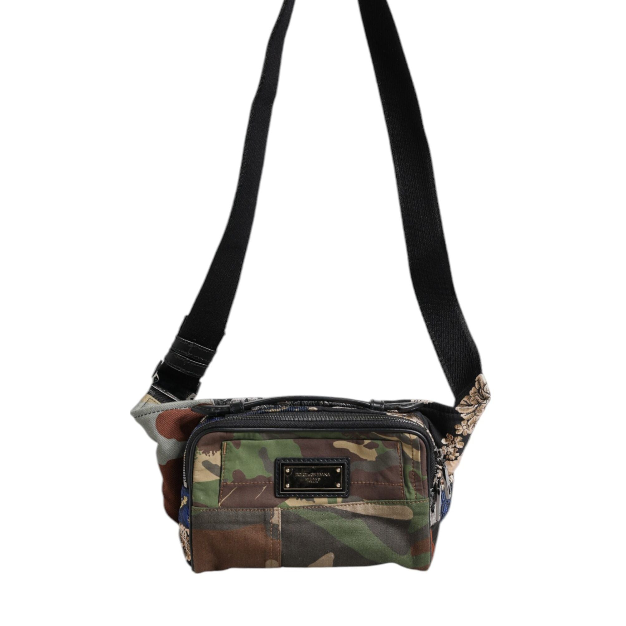 Dolce & Gabbana Multicolor Camouflage Patchwork Logo Waist Fanny Pack Bag