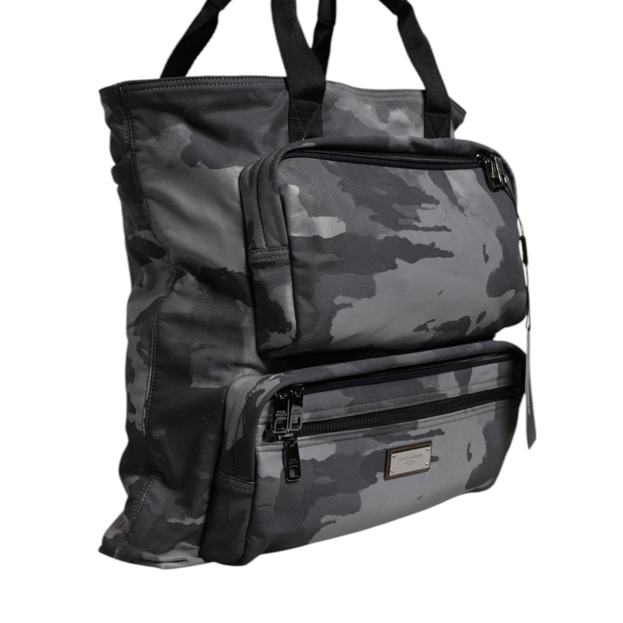 Dolce & Gabbana Gray Camo Cotton Multiple Compartments Tote Bag