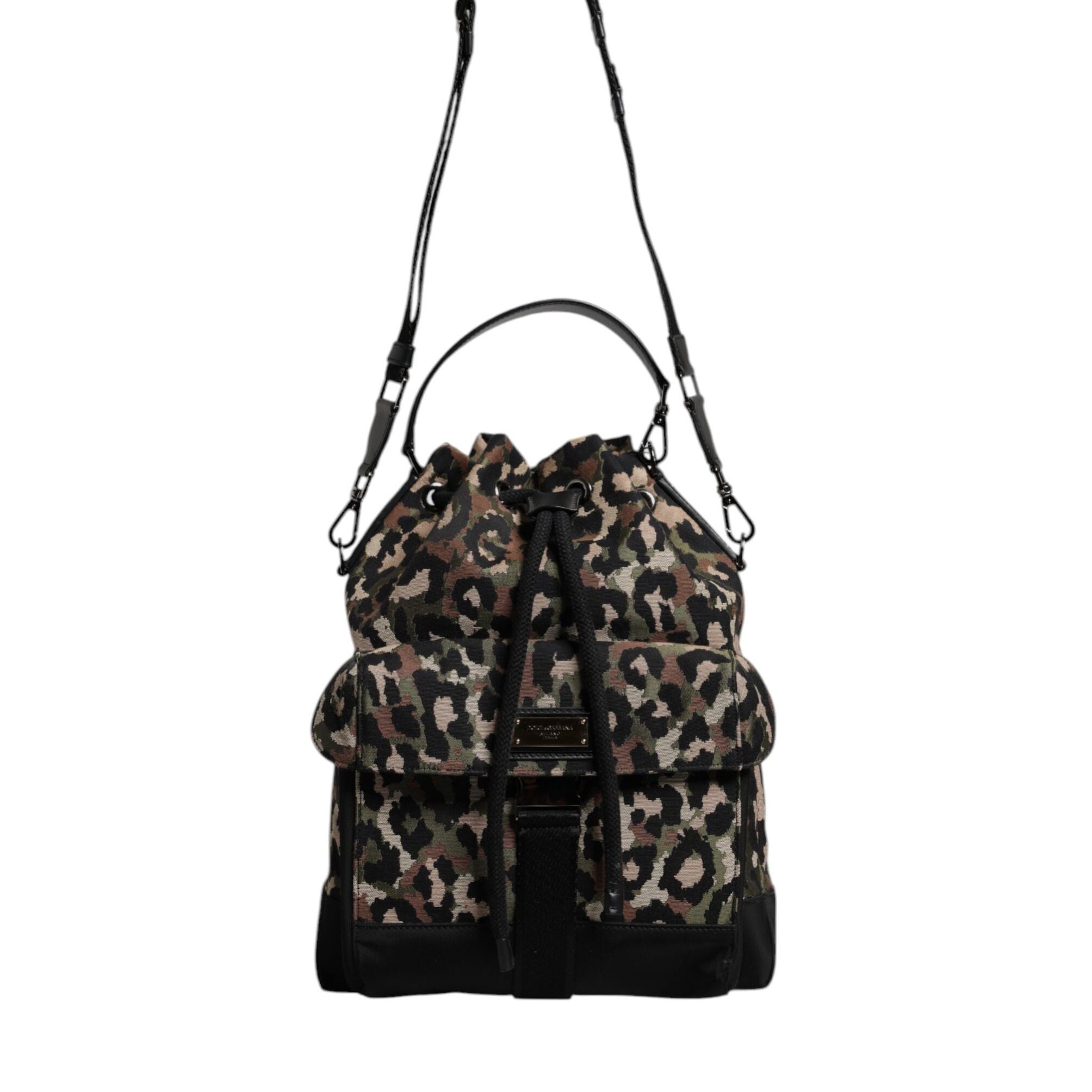 Dolce & Gabbana Multicolor Leopard Cotton Shoulder Bucket Bag