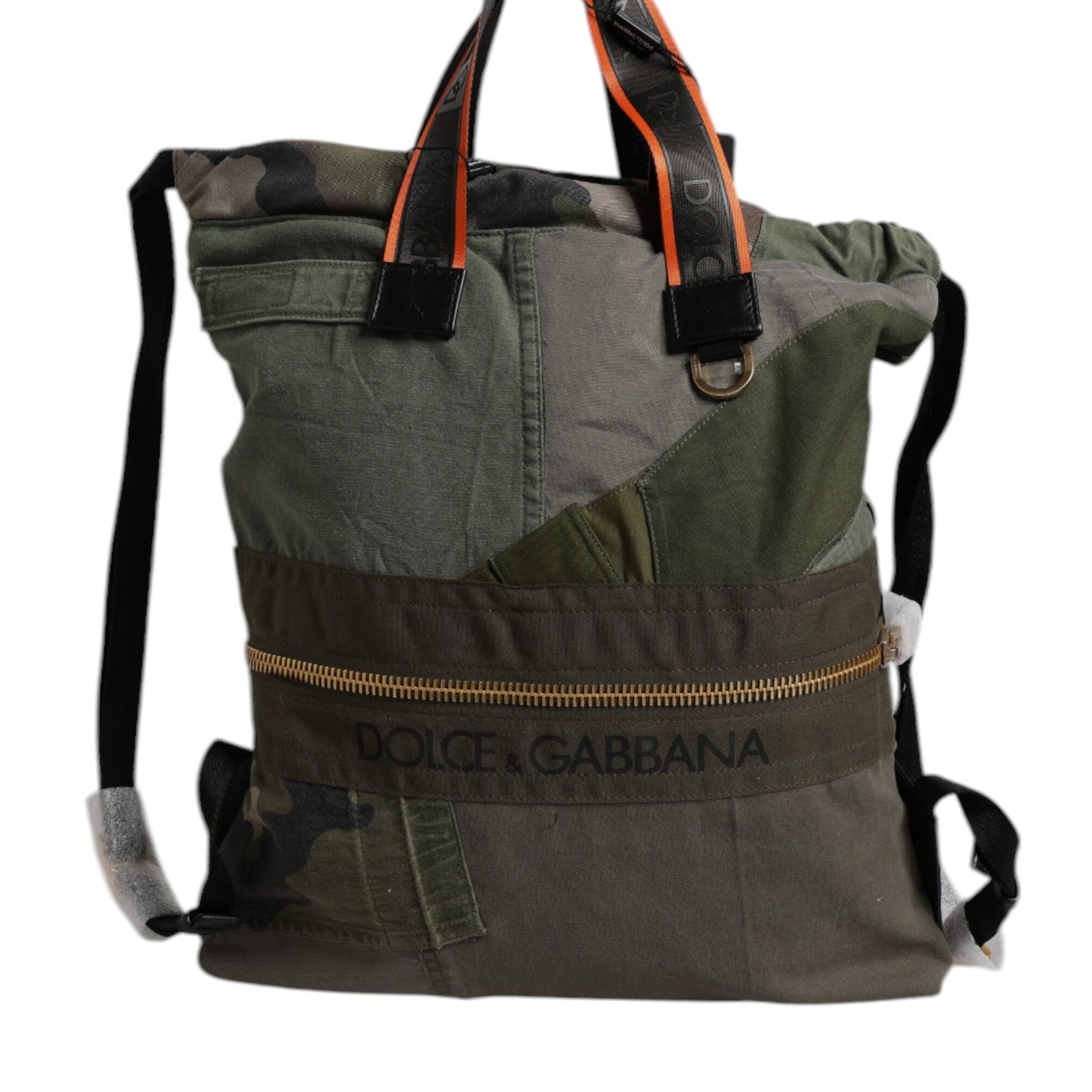 Dolce & Gabbana Military Green Patchwork Rucksack Backpack Bag