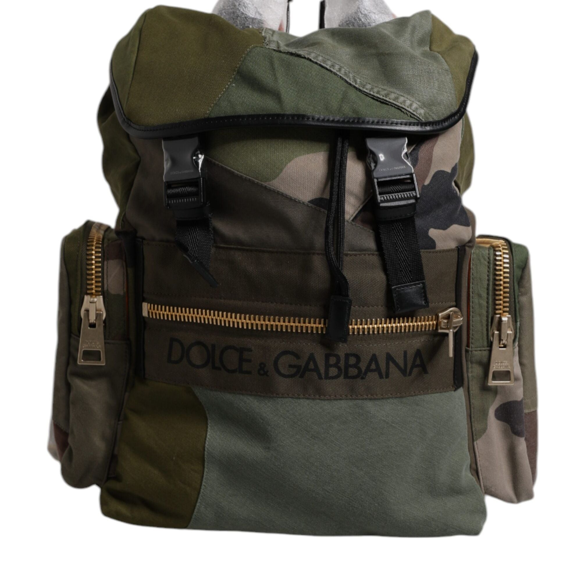 Dolce & Gabbana Military Green Patchwork Travel Backpack Bag