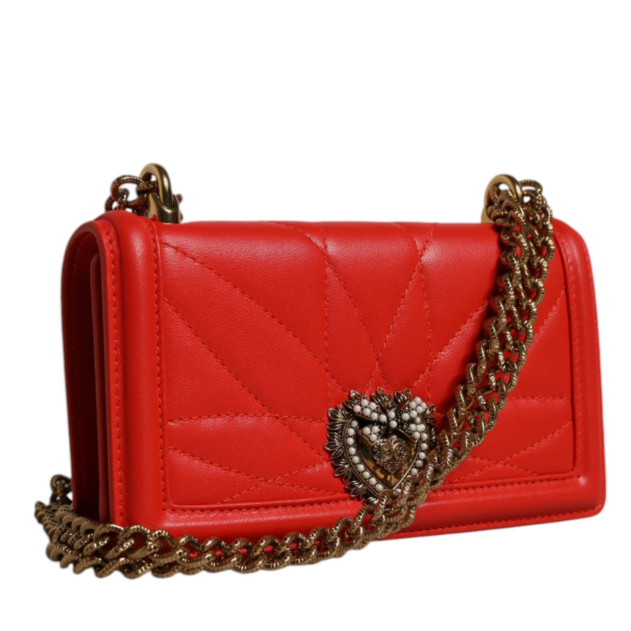 Dolce & Gabbana Red Quilted Devotion Crossbody Chain Phone Cover Bag