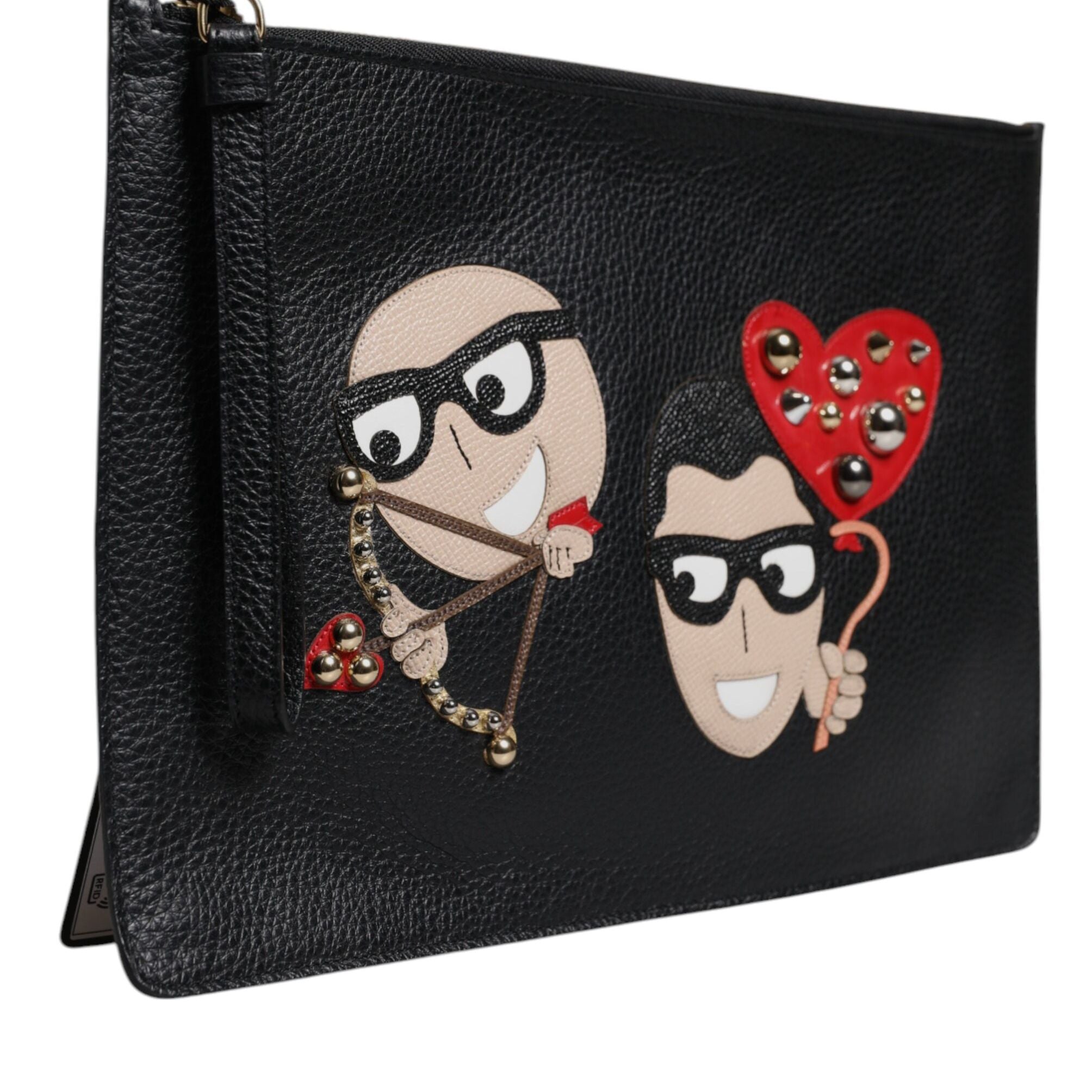 Dolce & Gabbana Black #DGFamily Embellished Leather Clutch Bag
