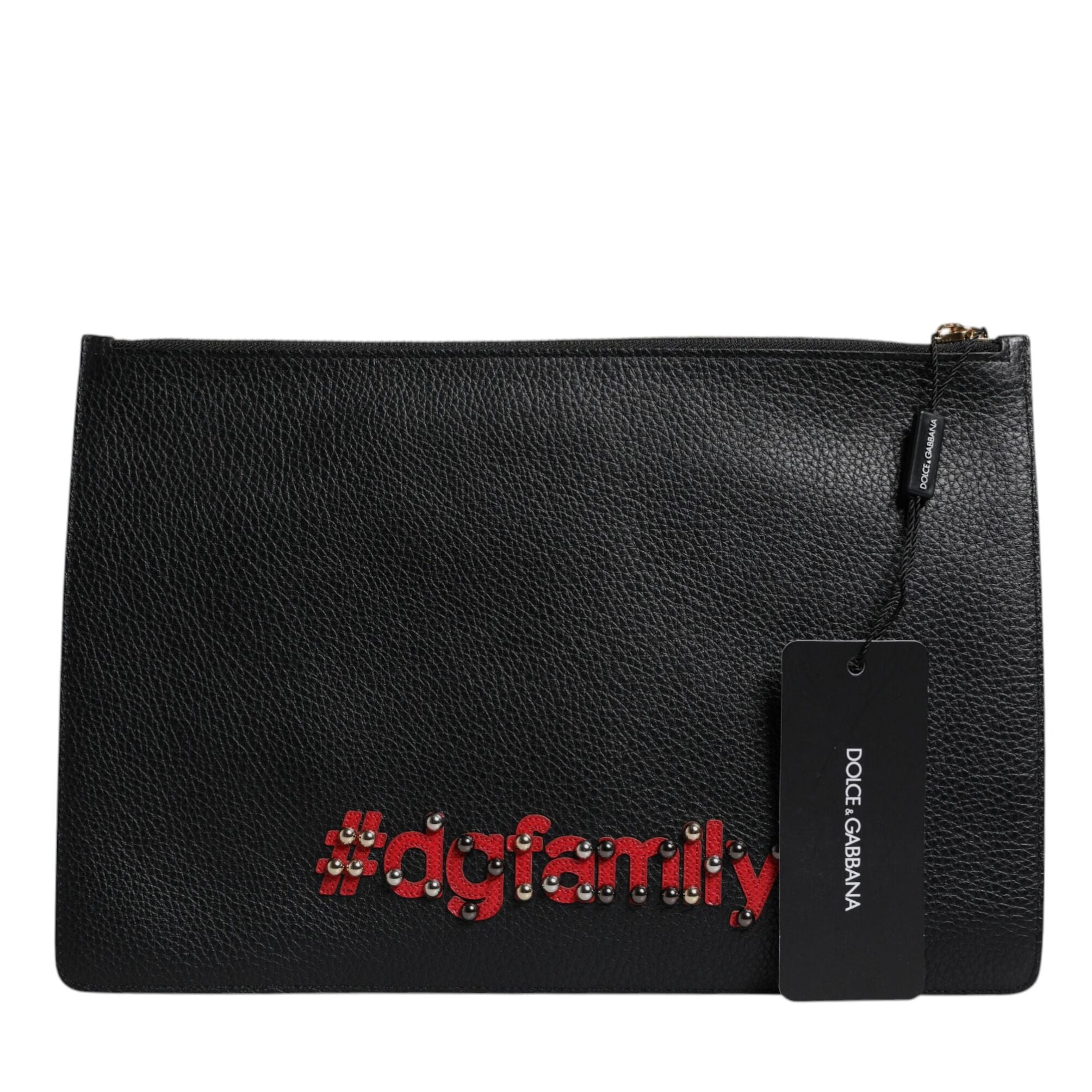 Dolce & Gabbana Black #DGFamily Embellished Leather Clutch Bag