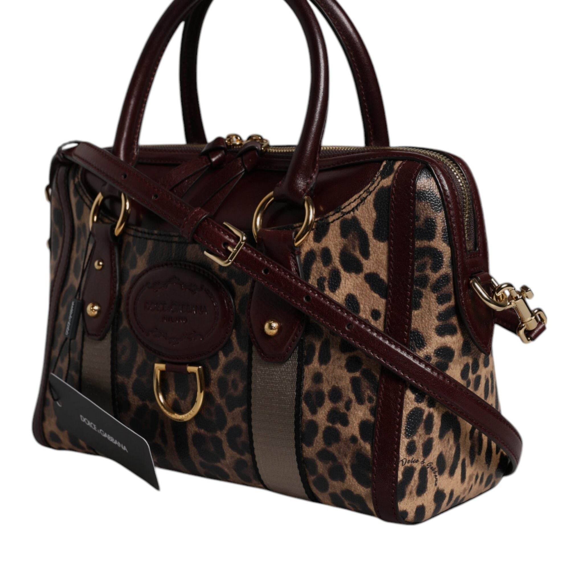 Dolce & Gabbana Brown Leopard Leather Shoulder Strap Duffle Bag