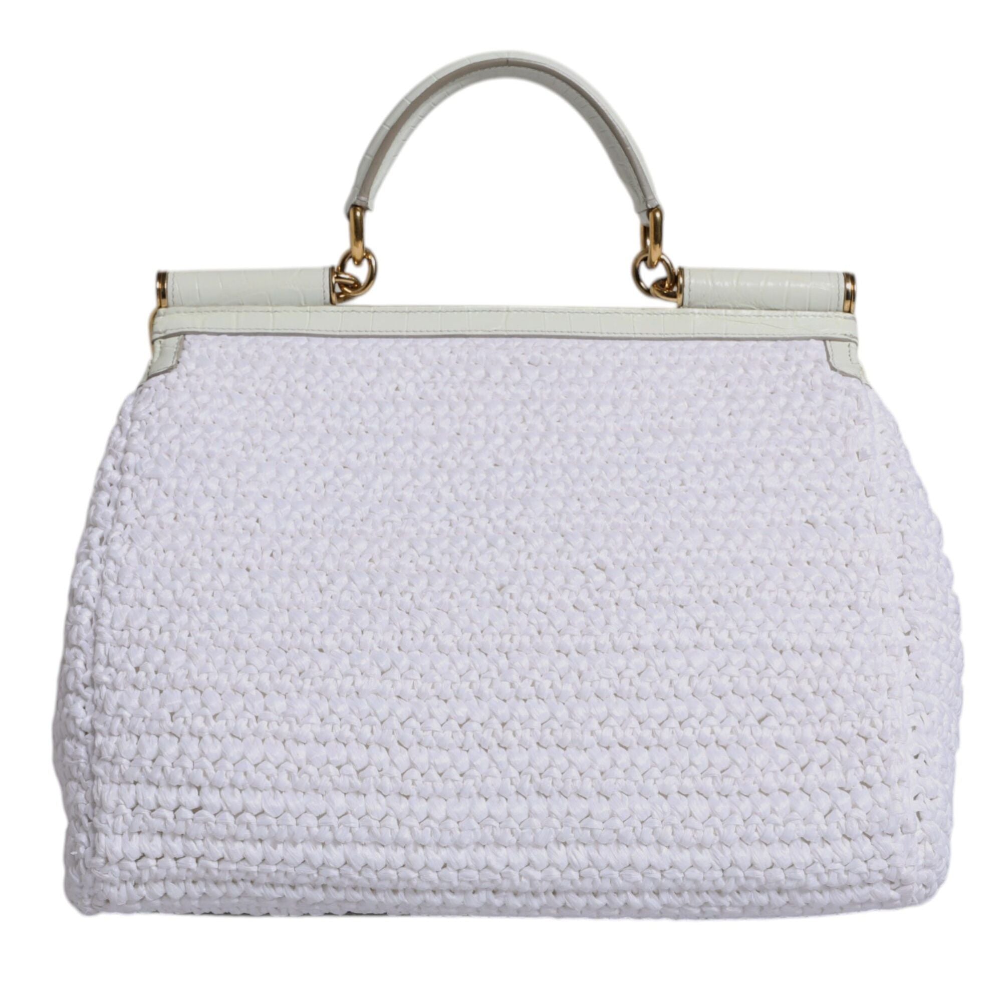 Dolce & Gabbana White Rafia Leather Top Handle Crossbody Bag