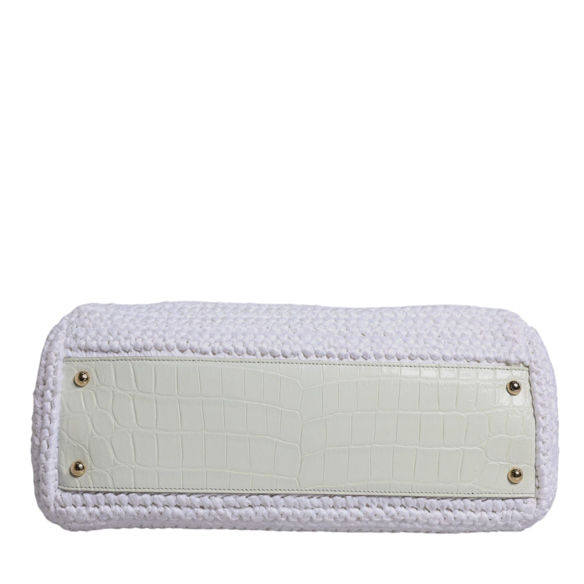 Dolce & Gabbana White Rafia Leather Top Handle Crossbody Bag