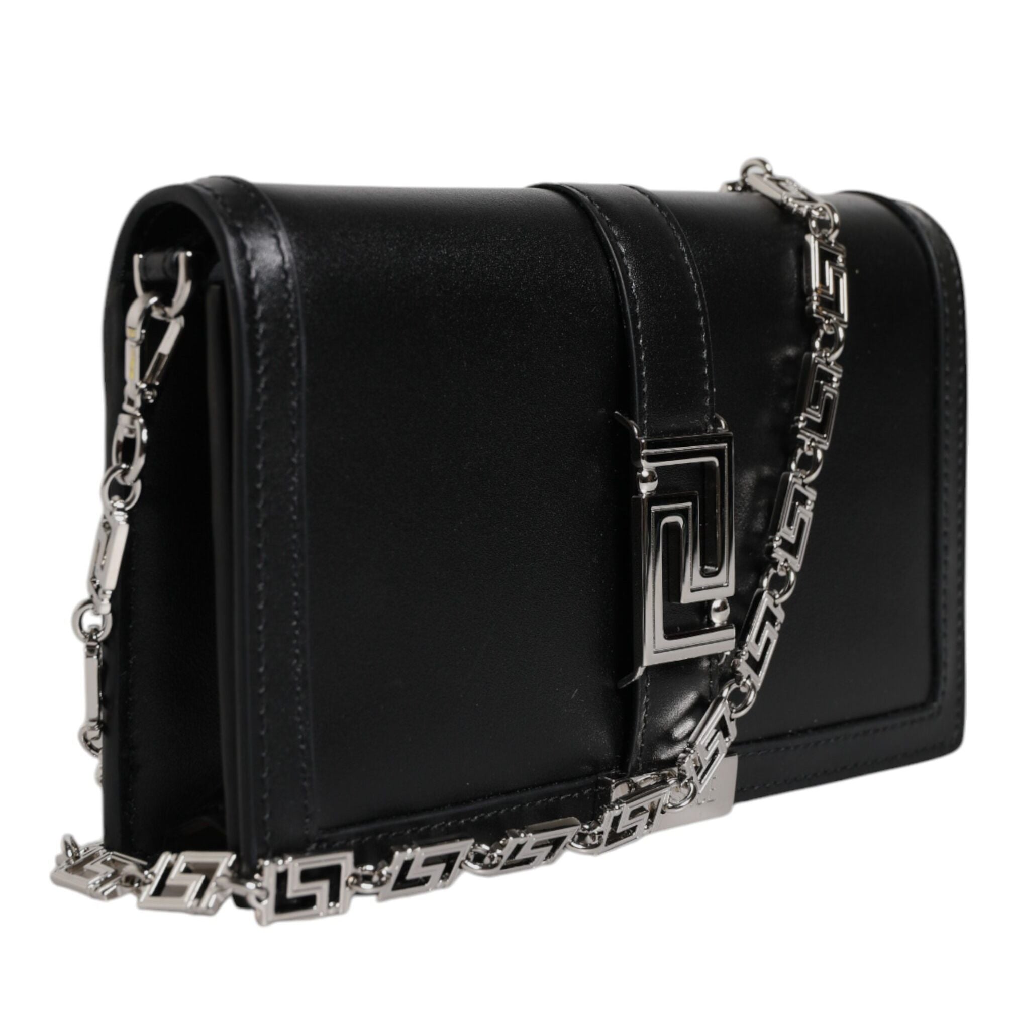 Versace Black Calfskin Leather Chain Strap Shoulder Crossbody Bag