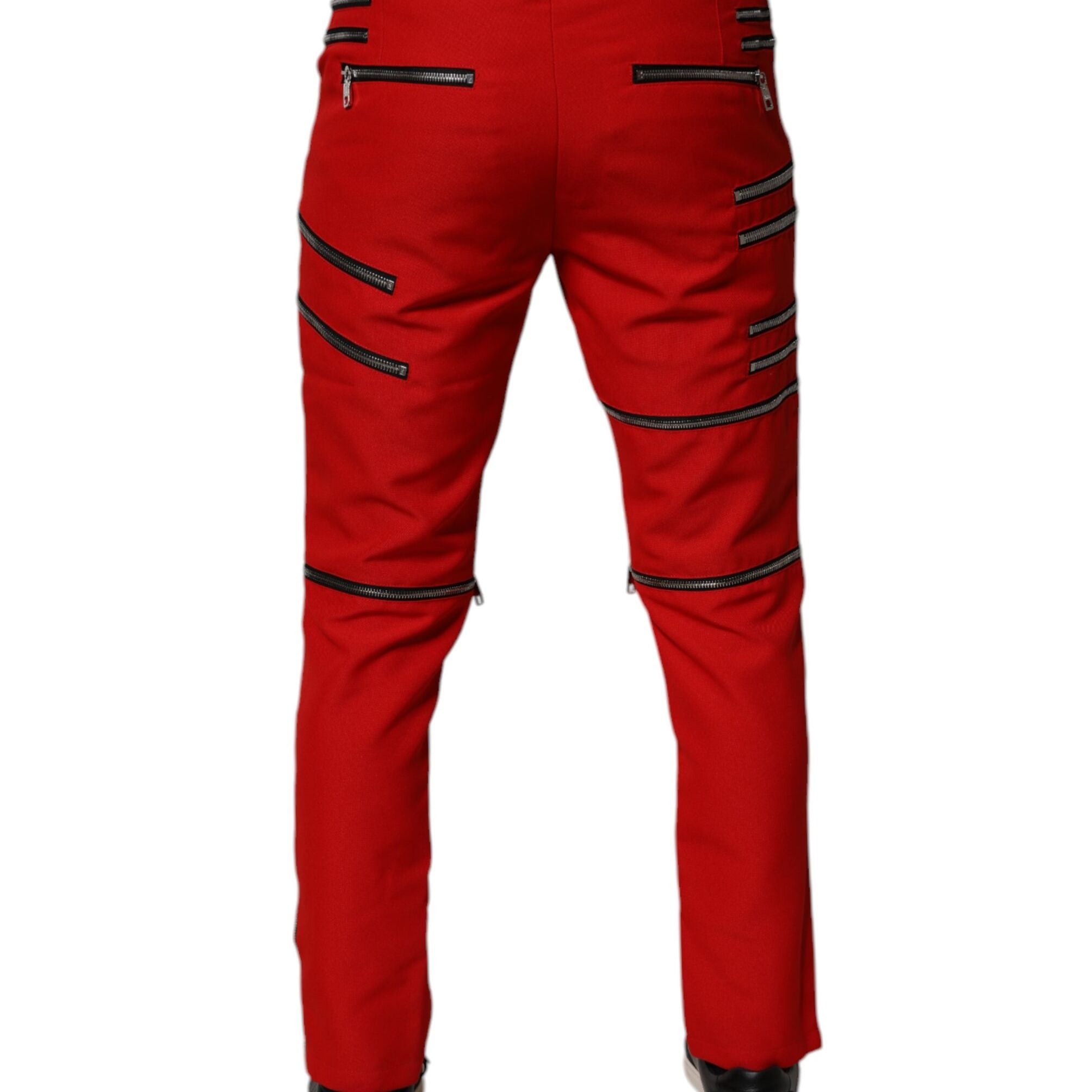 Dolce & Gabbana Red Zipper Embellished Straight Pants