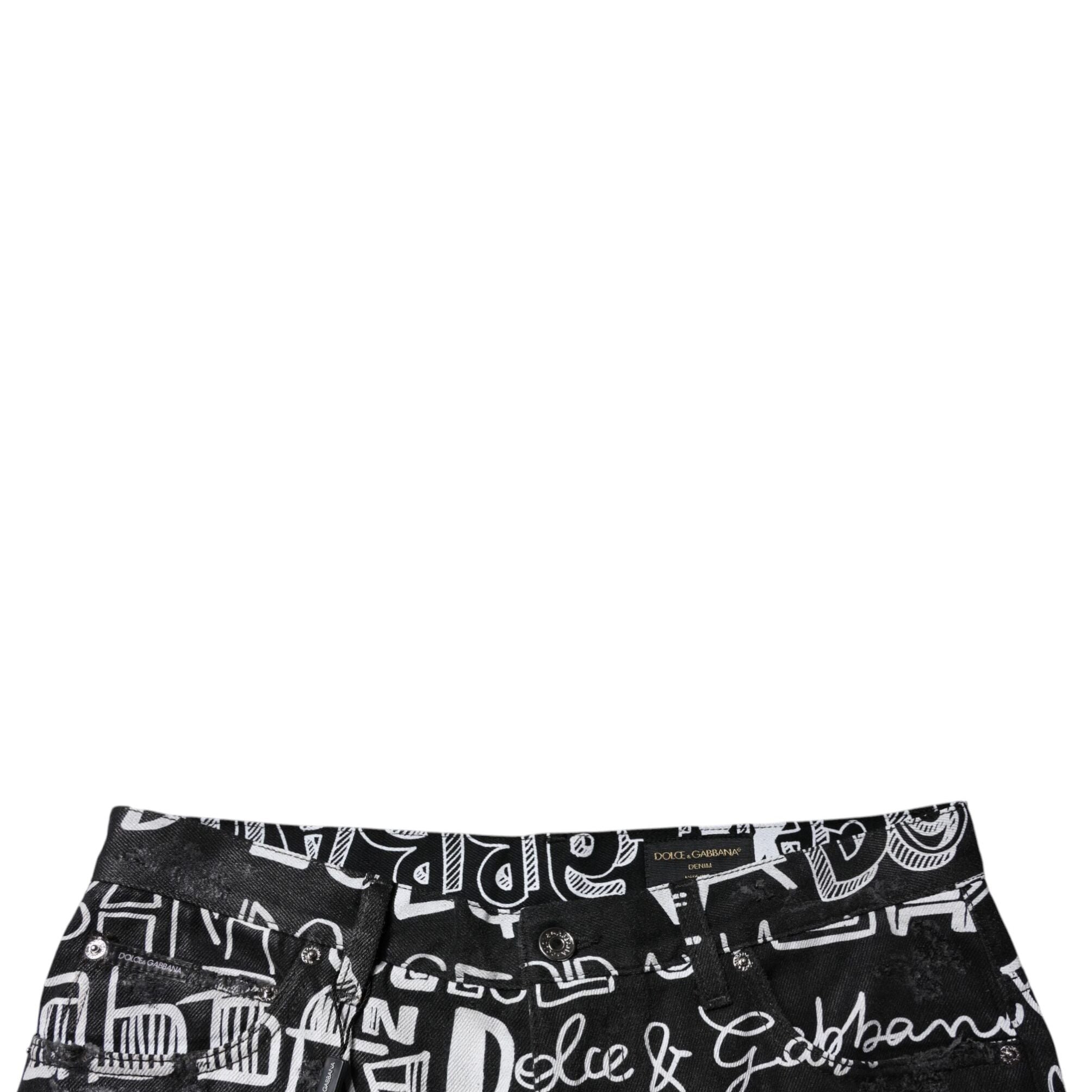 Dolce & Gabbana Black Cotton Logo Print Straight Denim Jeans