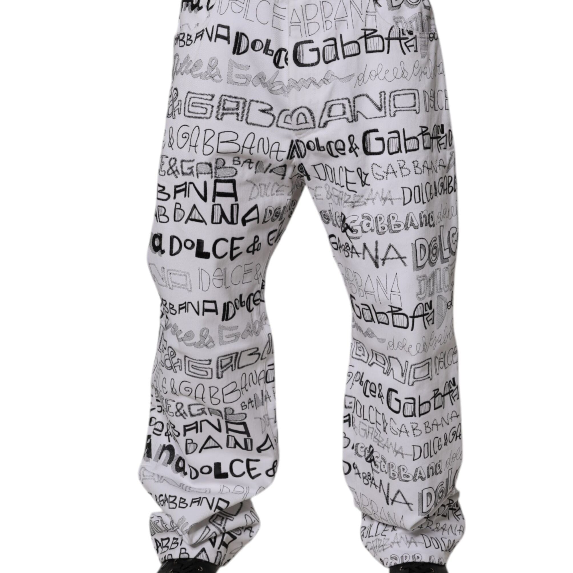 Dolce & Gabbana White Logo Print Straight Men Denim Jeans