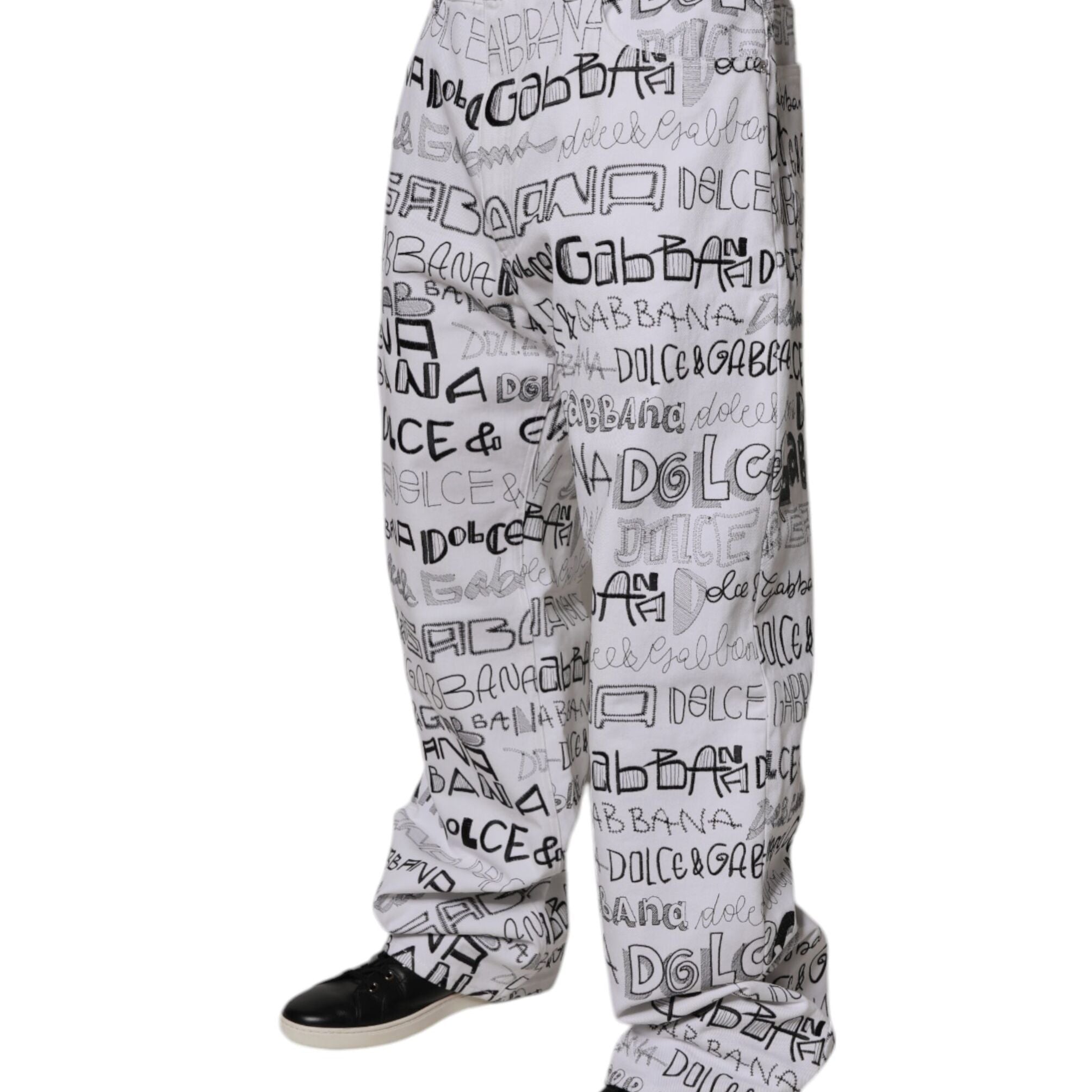 Dolce & Gabbana White Logo Print Straight Men Denim Jeans