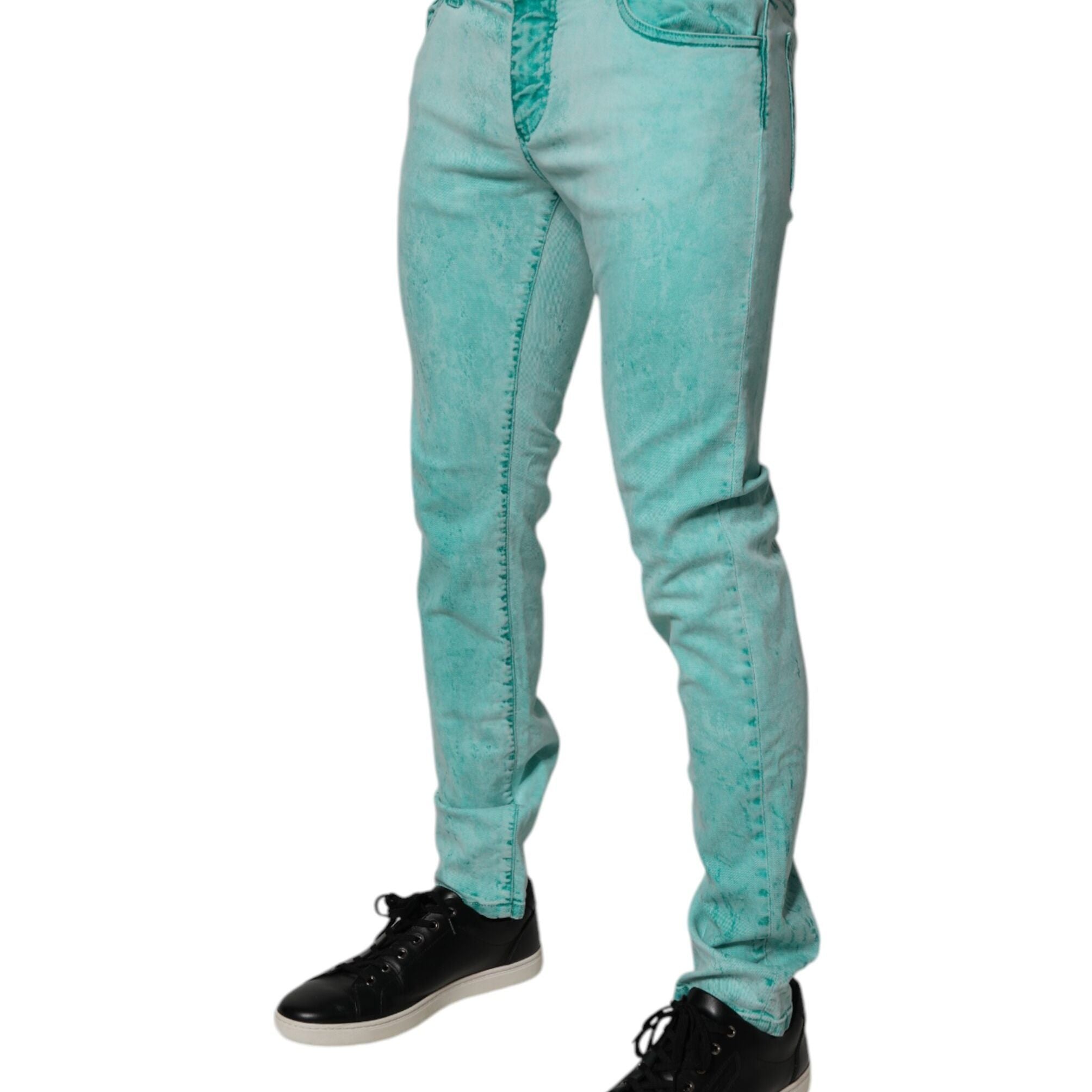 Dolce & Gabbana Green Tie Dye Cotton Skinny Men Denim Jeans
