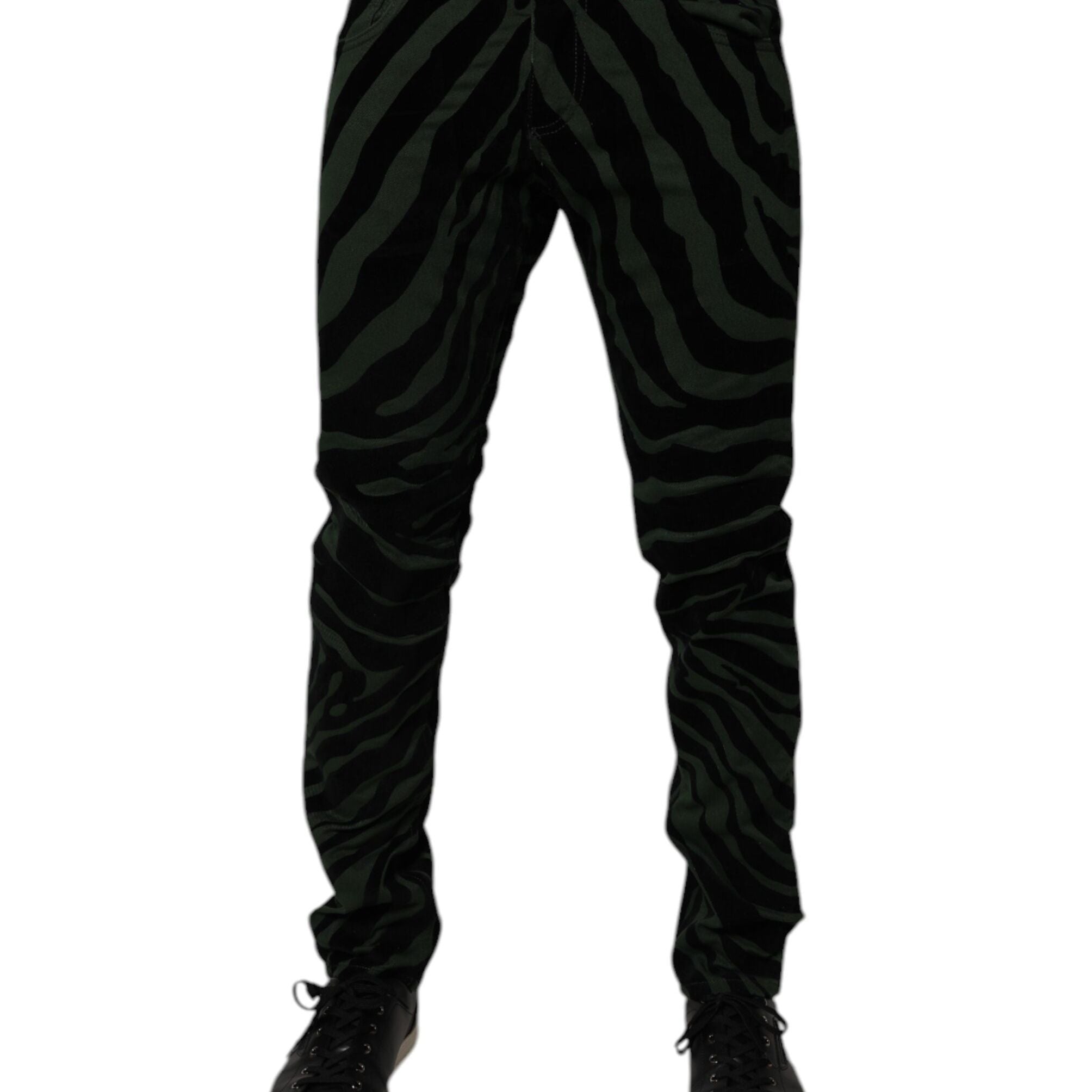 Dolce & Gabbana Black Green Stripes Cotton Skinny Denim Jeans