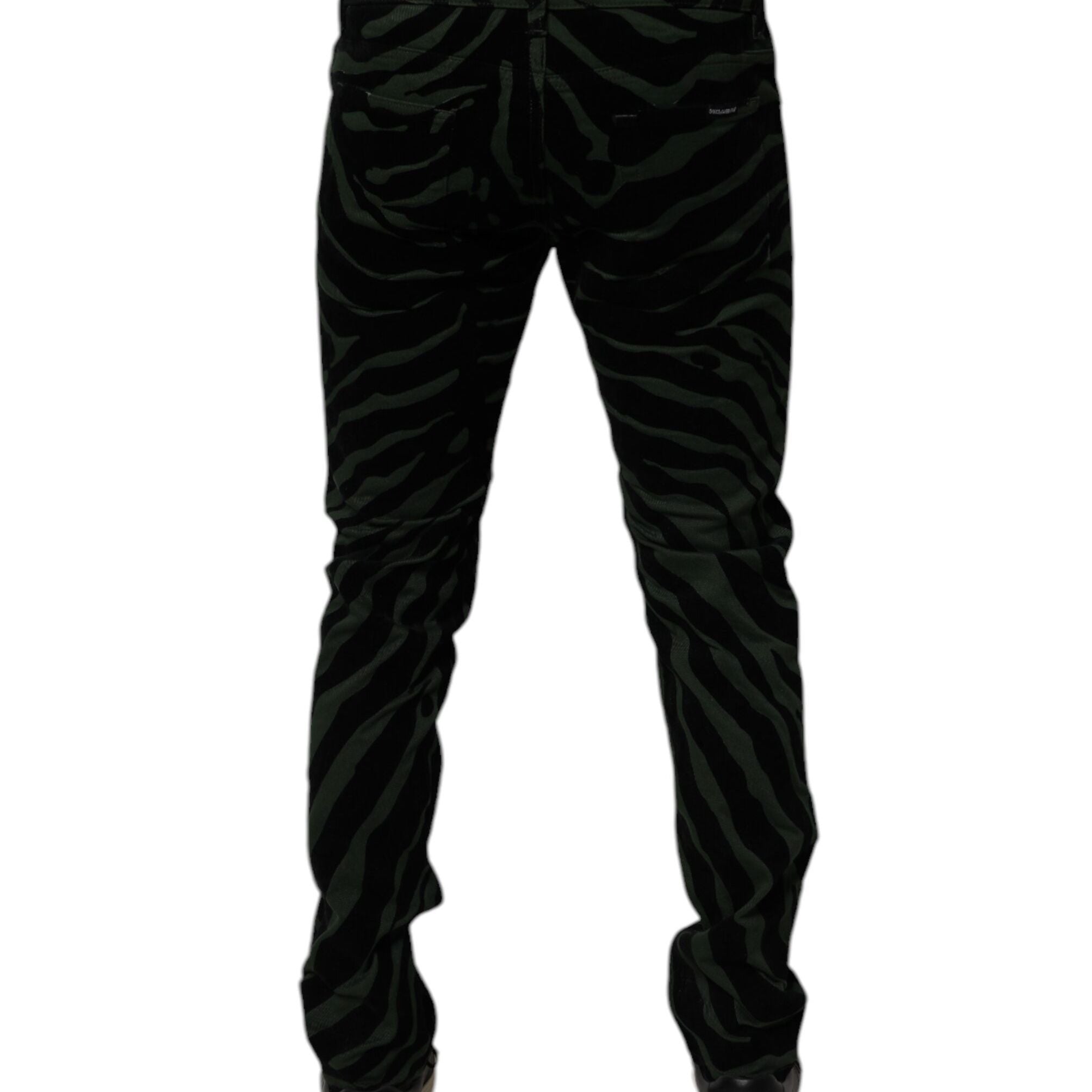 Dolce & Gabbana Black Green Stripes Cotton Skinny Denim Jeans