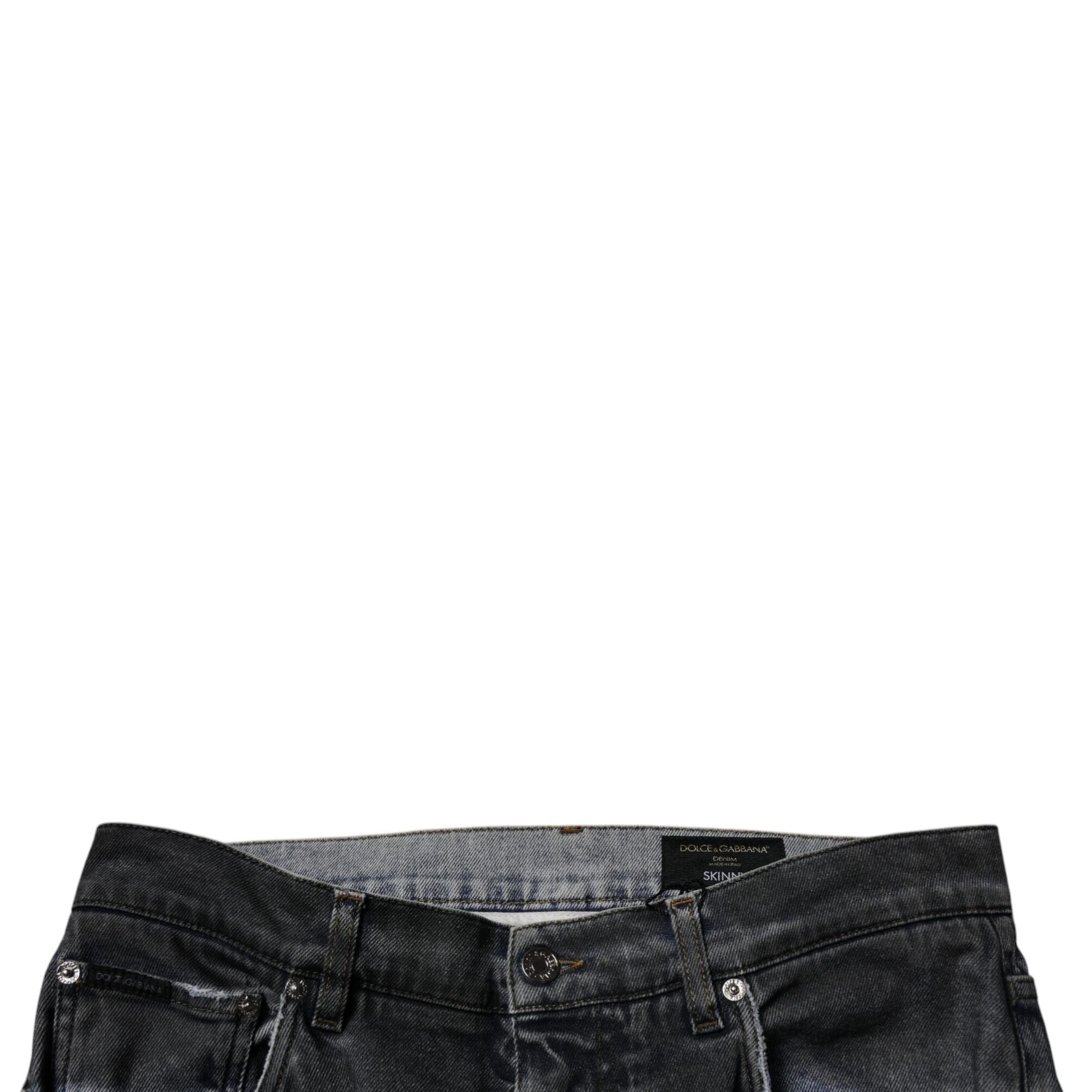 Dolce & Gabbana Dark Gray Tattered Cotton Skinny Denim Jeans