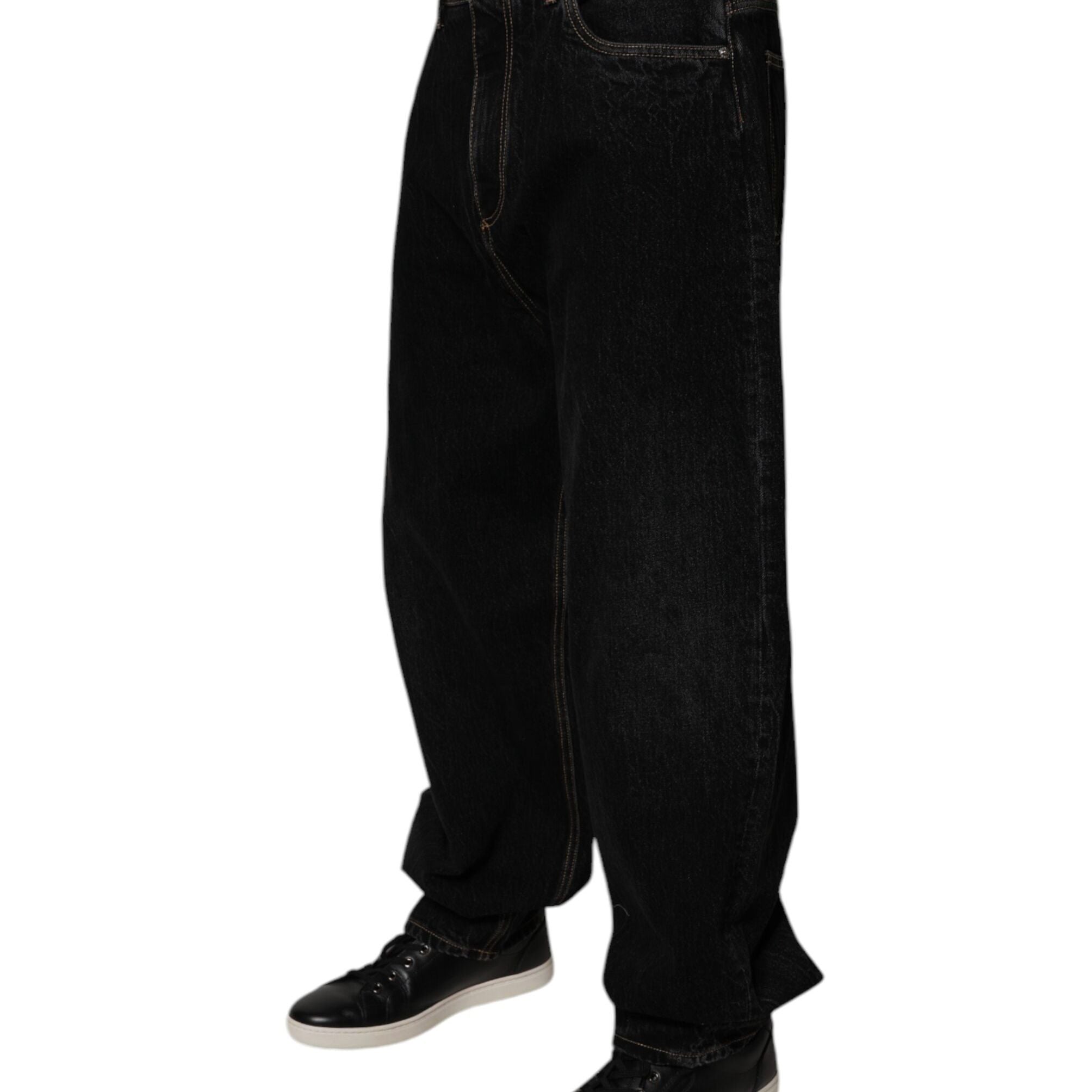 Dolce & Gabbana Black Cotton Mid Waist Wide Leg Denim Jeans