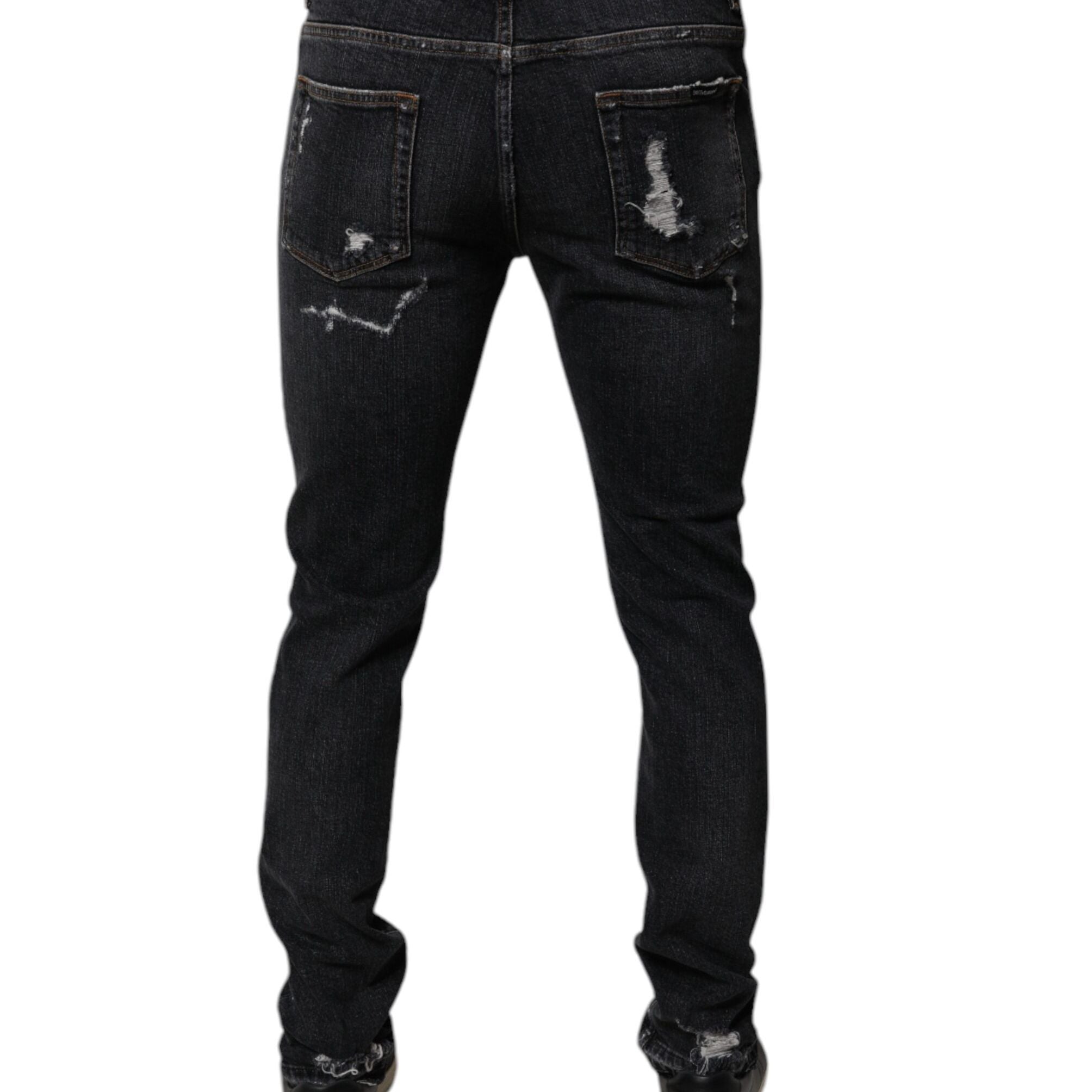 Dolce & Gabbana Black Tattered Cotton Skinny Men Denim Jeans