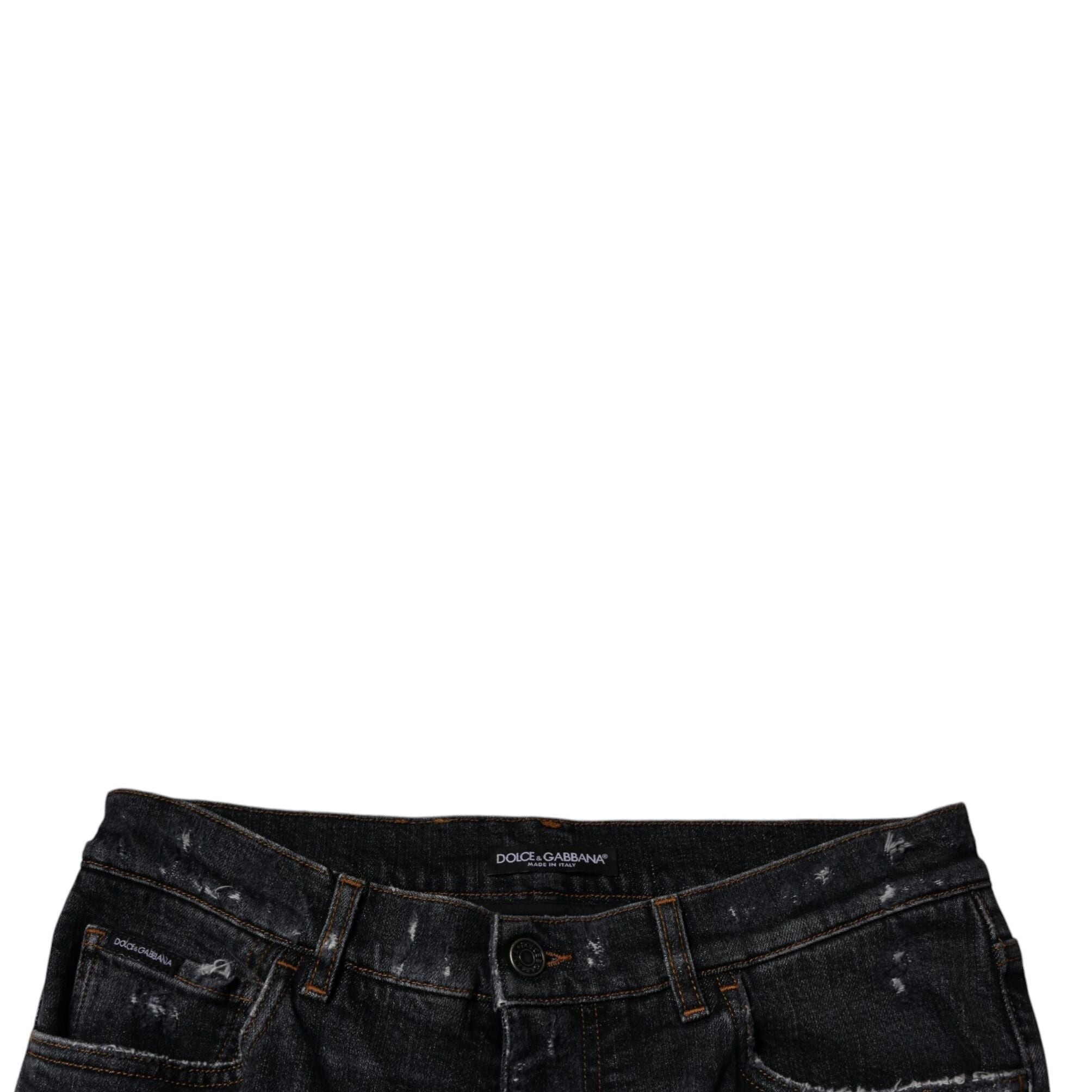 Dolce & Gabbana Black Tattered Cotton Skinny Men Denim Jeans