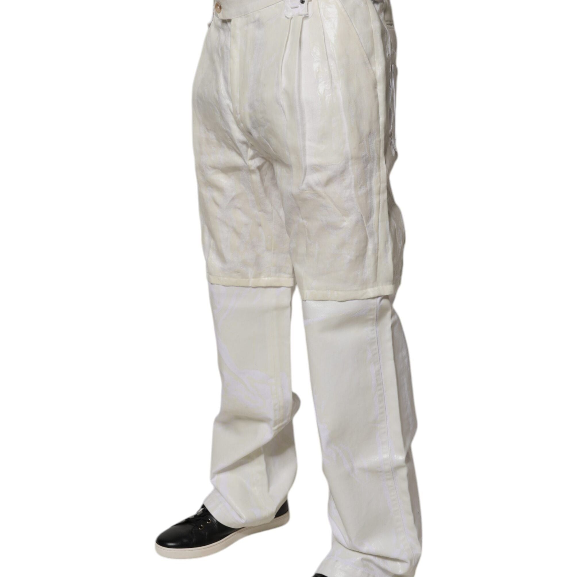 Dolce & Gabbana White Linen Mid Waist Straight Men Denim Jeans