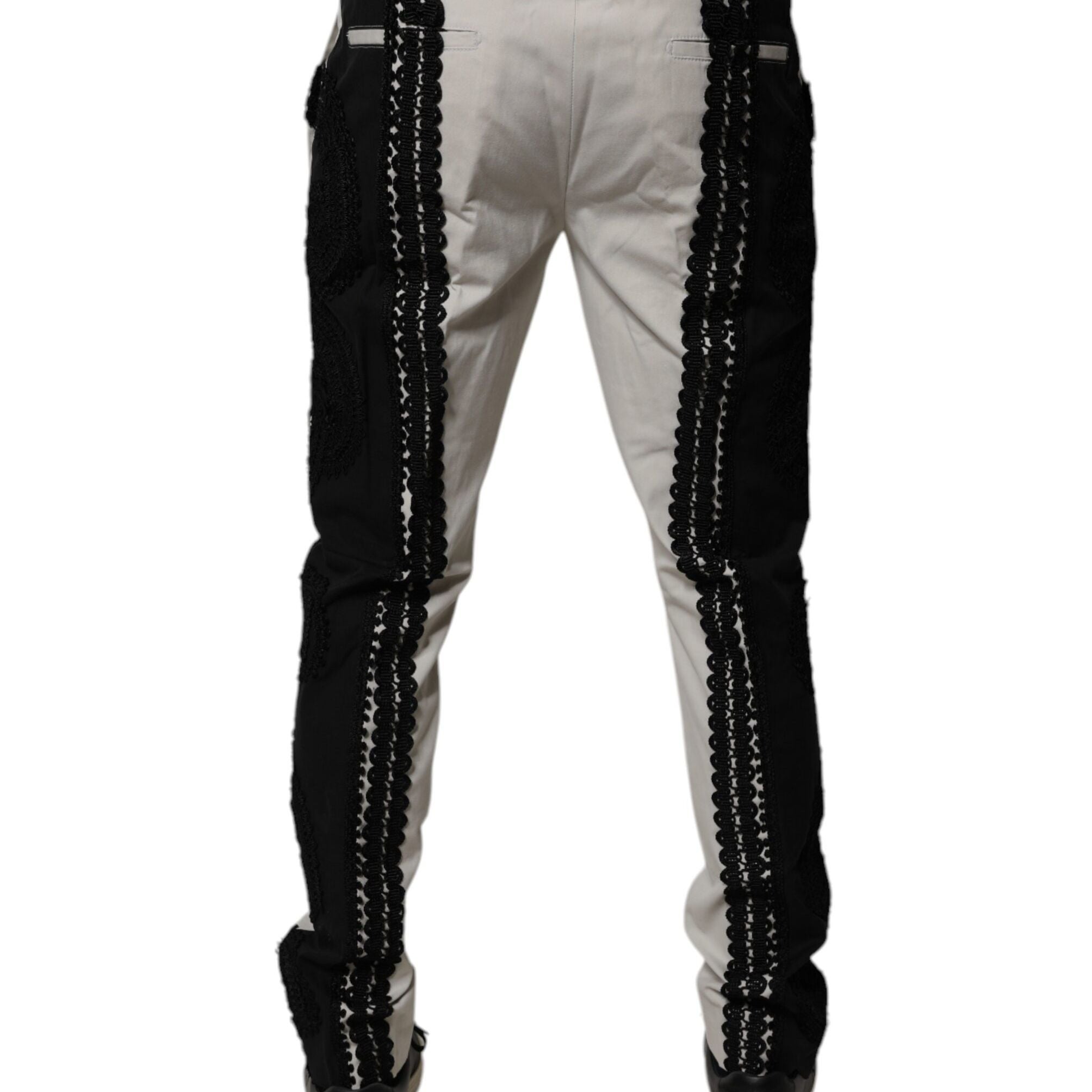 Dolce & Gabbana White Lace Trim Mid Waist Dress Formal Pants