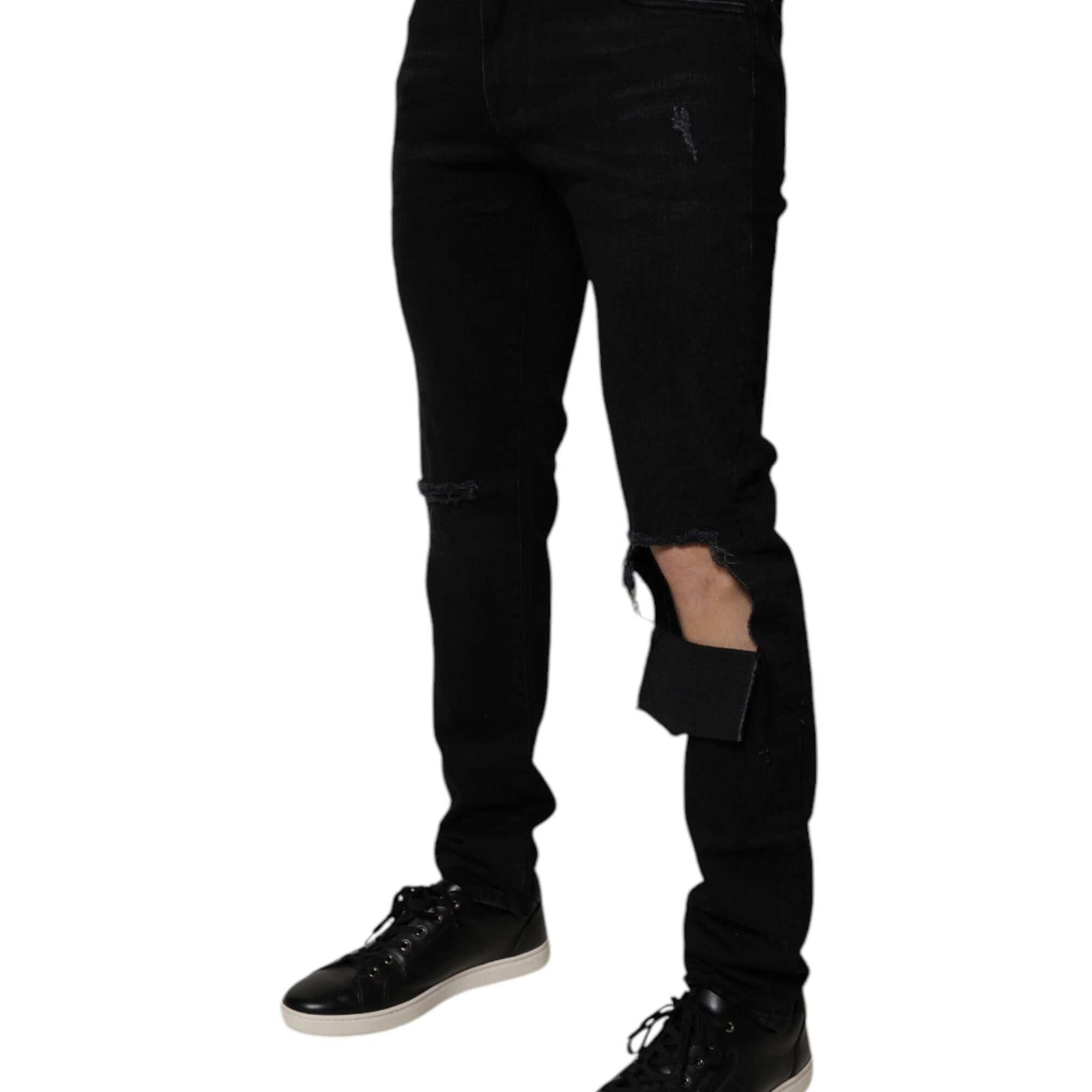 Dolce & Gabbana Black Ripped Cotton Skinny Men Denim Jeans