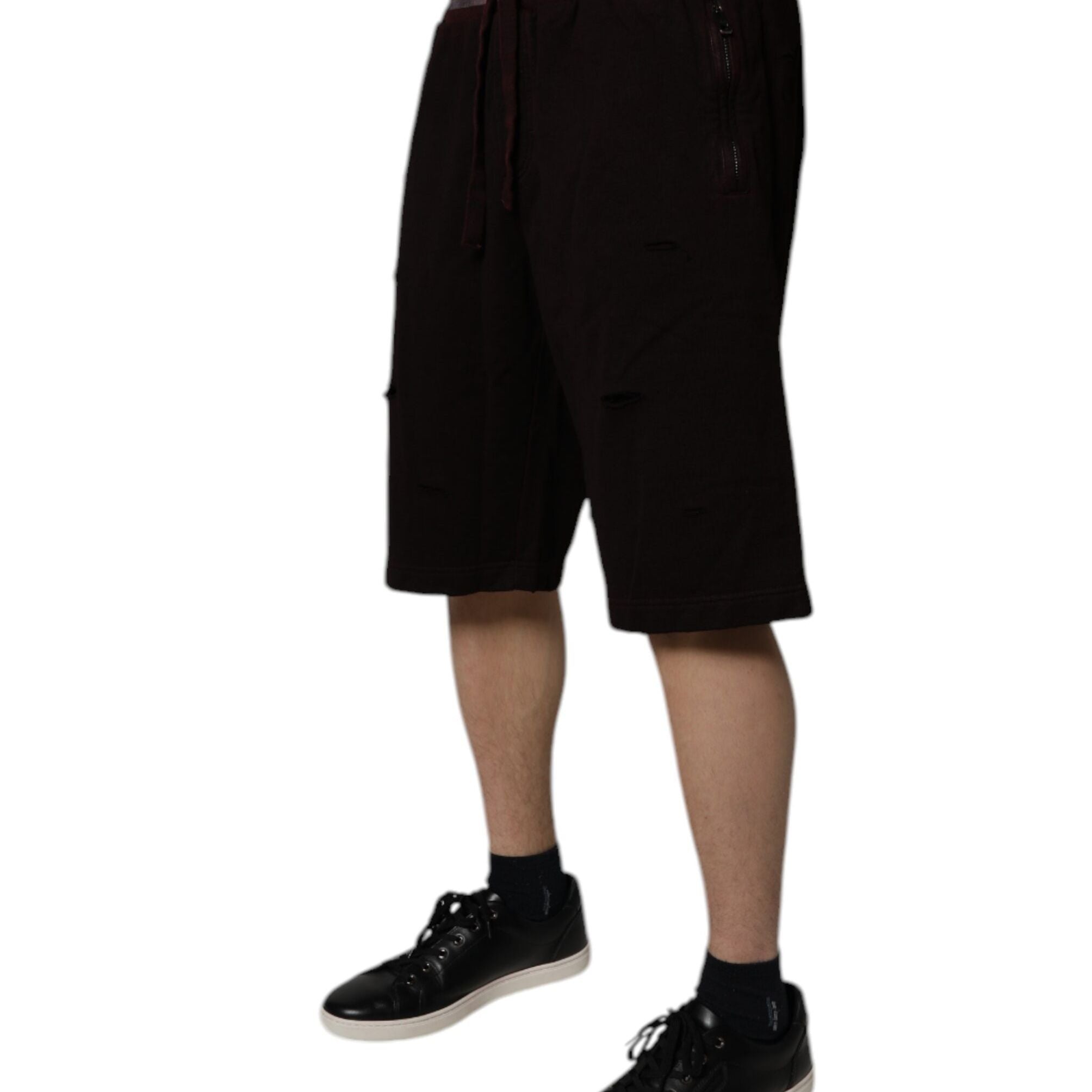 Dolce & Gabbana Maroon Cotton Logo Plaque Men Bermuda Shorts