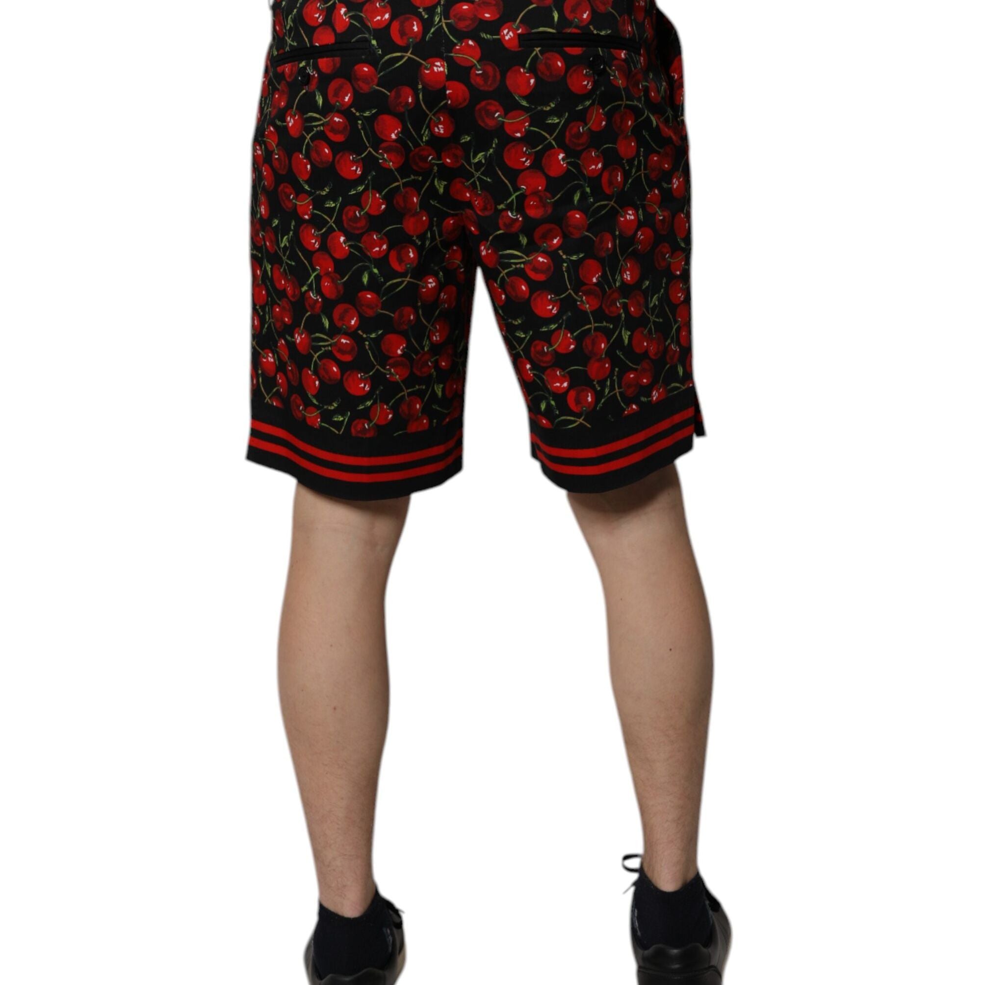 Dolce & Gabbana Black Red Cherry Print Bermuda Cotton Shorts