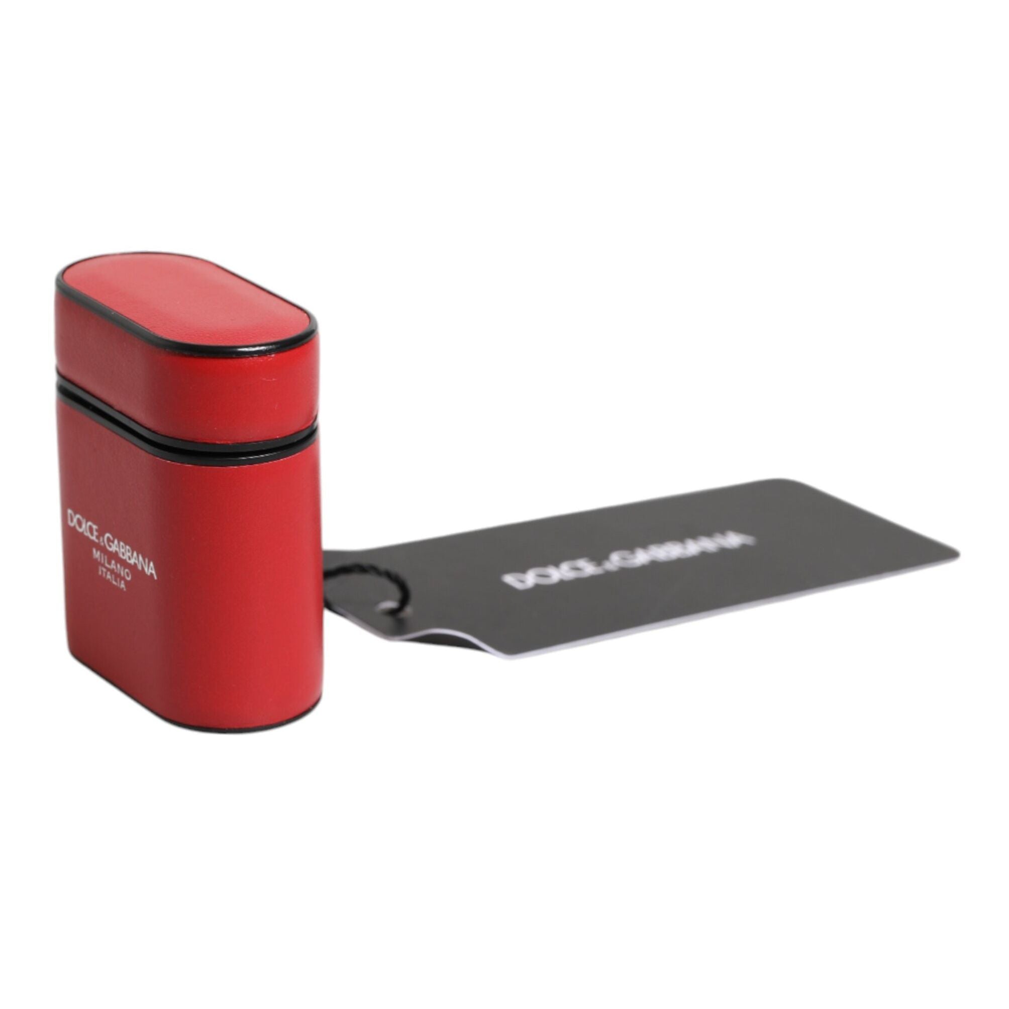 Dolce & Gabbana Red Calfskin Leather Logo Print Flip Holder Airpods Case