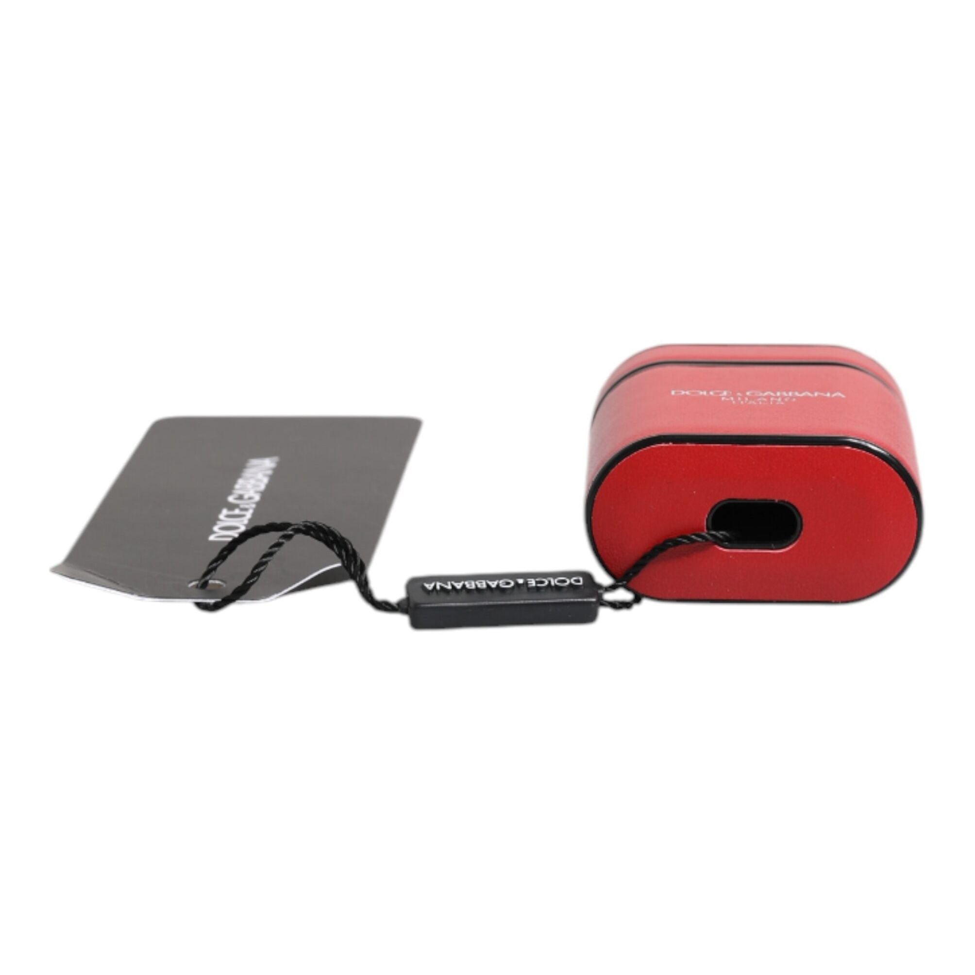 Dolce & Gabbana Red Calfskin Leather Logo Print Flip Holder Airpods Case