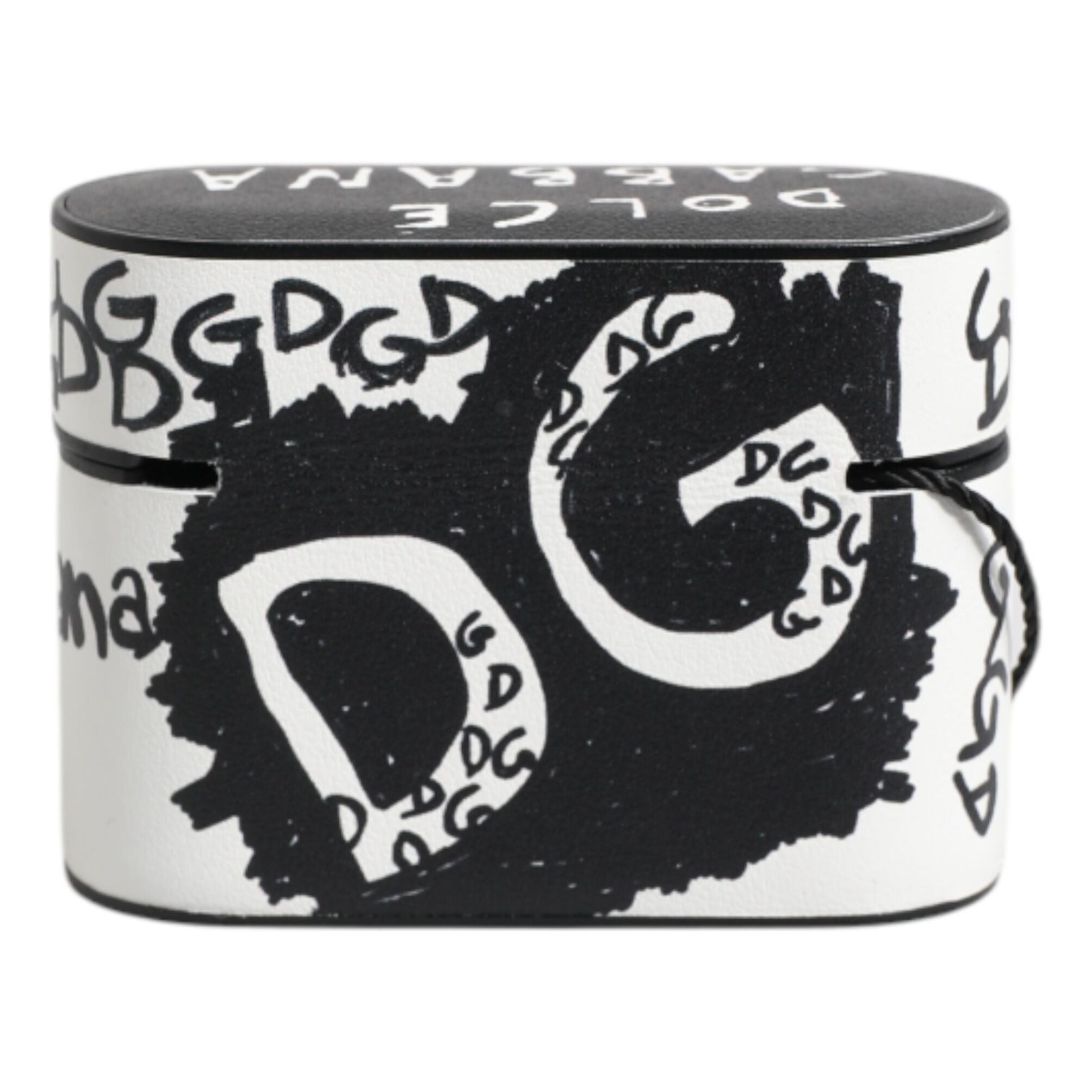 Dolce & Gabbana Black White Leather Scribble Embossed Logo Airpods Case
