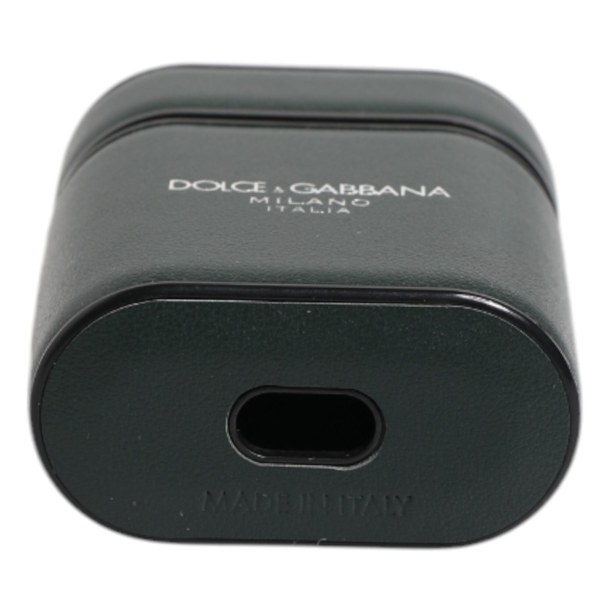 Dolce & Gabbana Green Calfskin Leather Logo Print Flip Holder Airpods Case