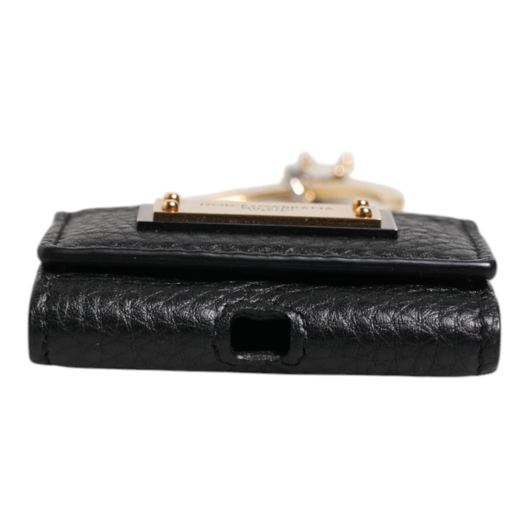 Dolce & Gabbana Black Leather Strap Gold Metal Logo Plaque Airpods Case