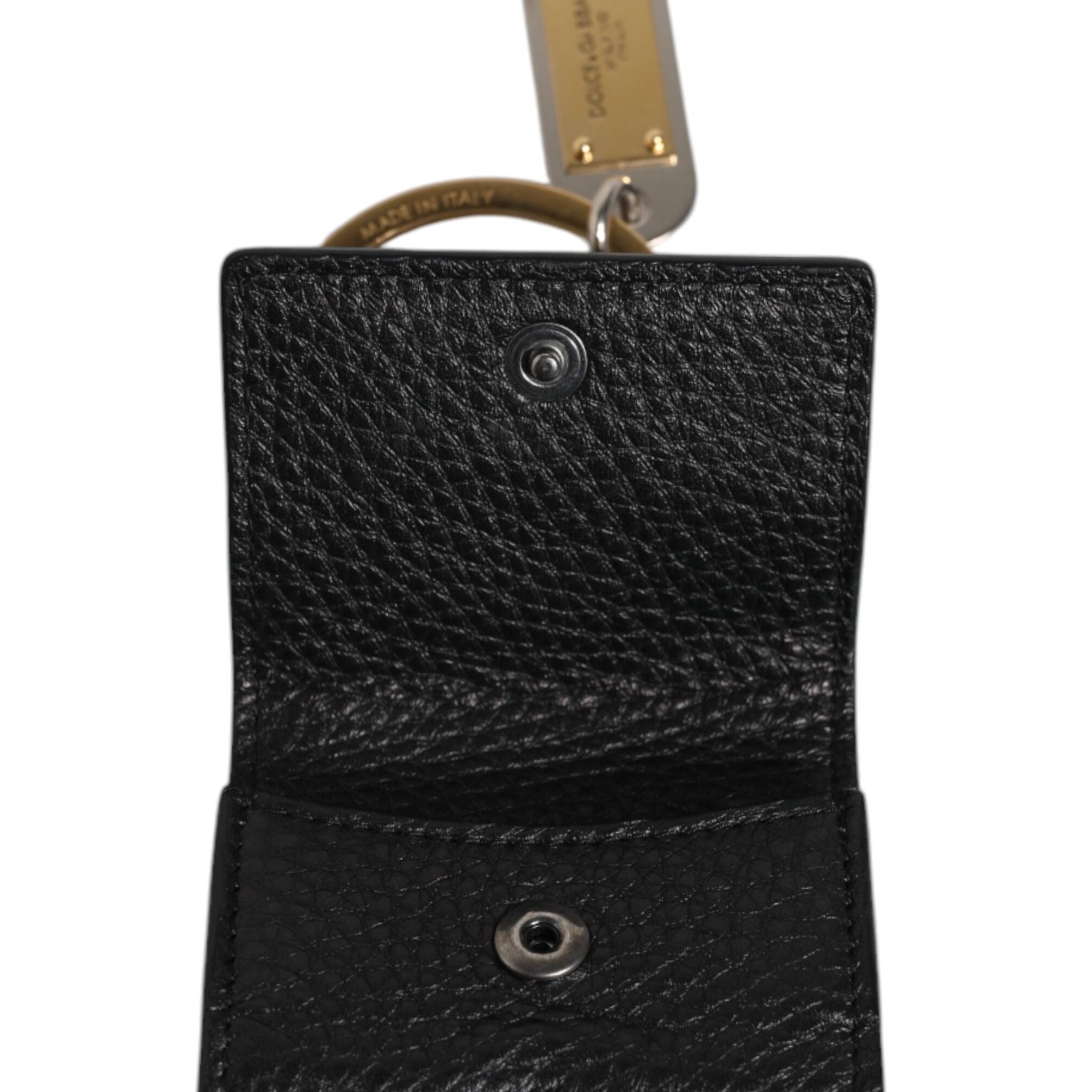 Dolce & Gabbana Black Leather Strap Gold Metal Logo Plaque Airpods Case