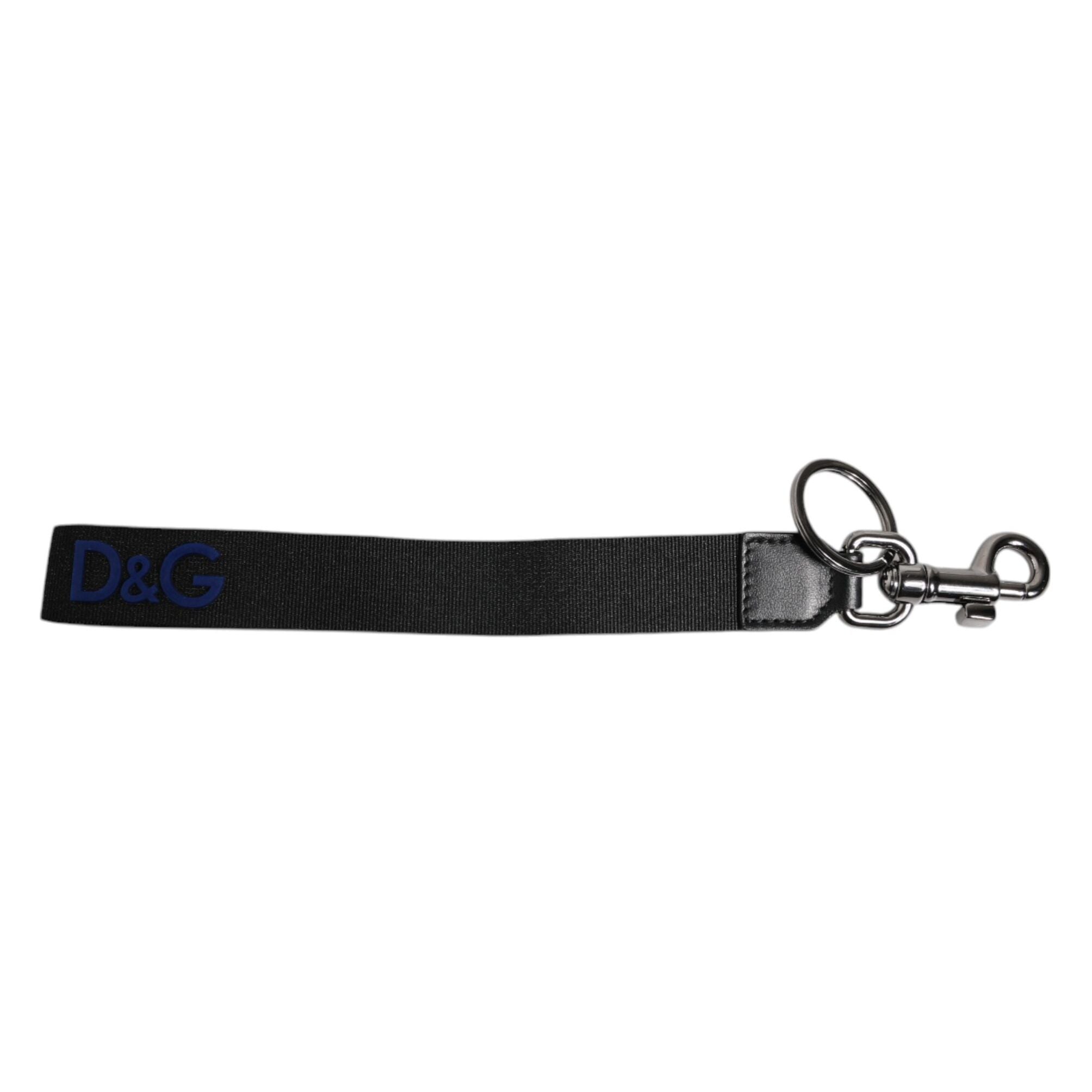 Dolce & Gabbana Black Logo Nylon Silver Brass Men Holder Keychain Keyring