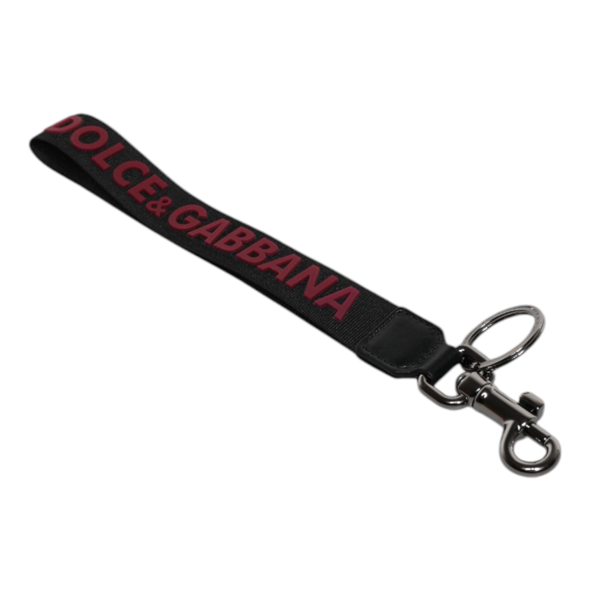 Dolce & Gabbana Black Logo Nylon Silver Brass Men Holder Keychain Keyring