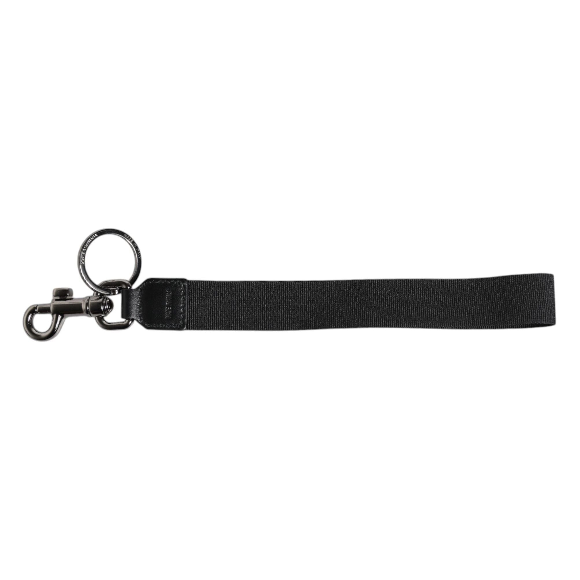 Dolce & Gabbana Black Logo Nylon Silver Brass Men Holder Keychain Keyring