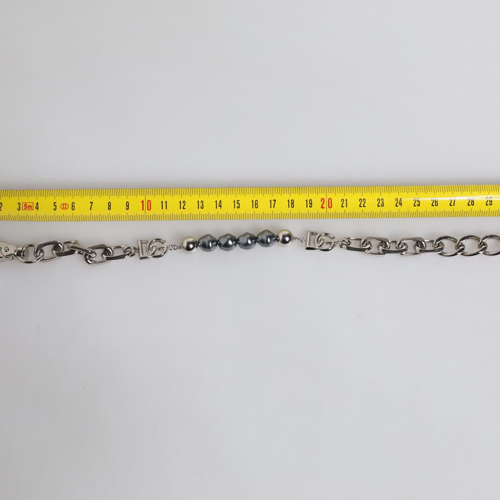 Dolce & Gabbana Silver Tone Chain Lobster Clasp Logo Gray Pearls Bracelet