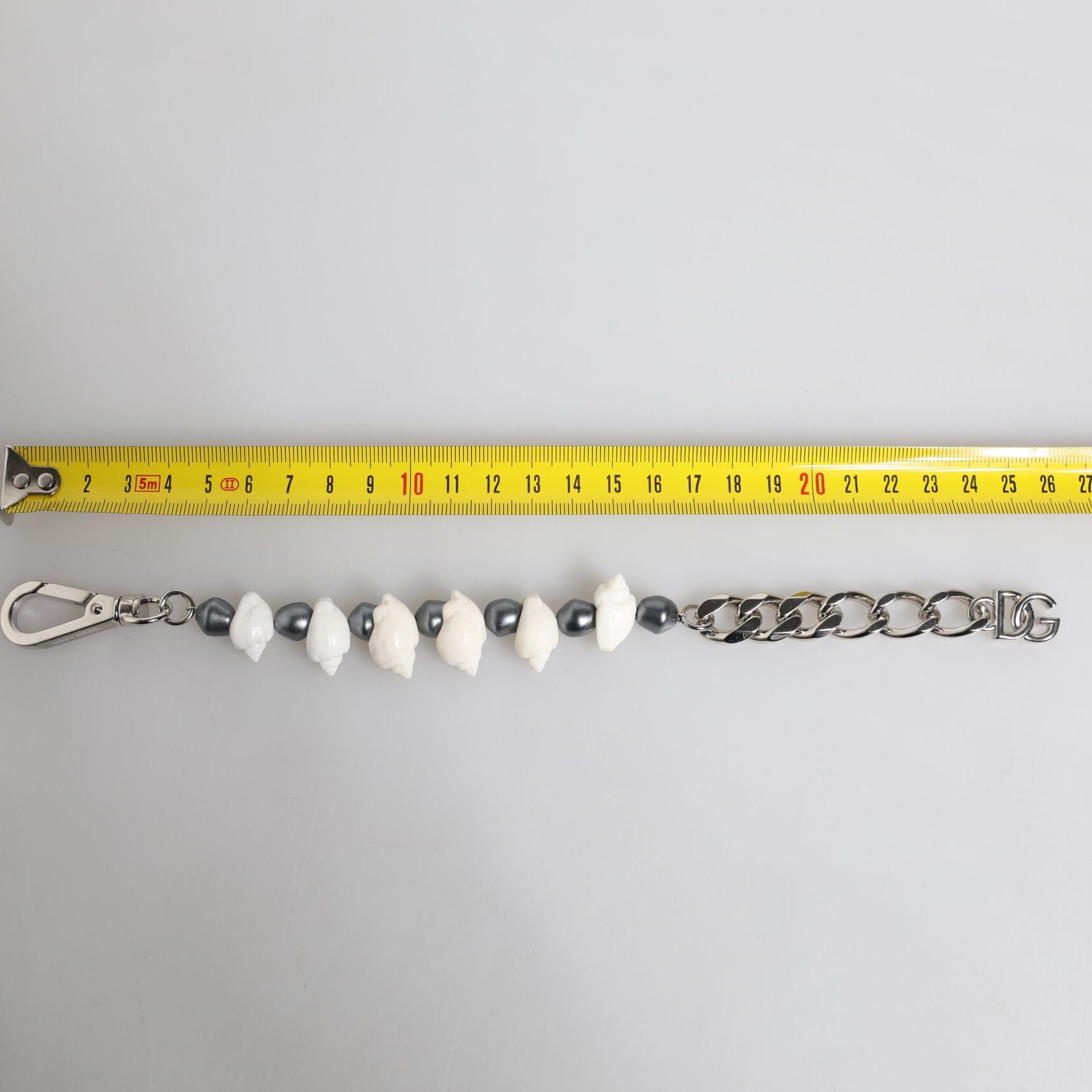 Dolce & Gabbana Silver Tone Brass Beaded Shell DG Logo Pendant Bracelet