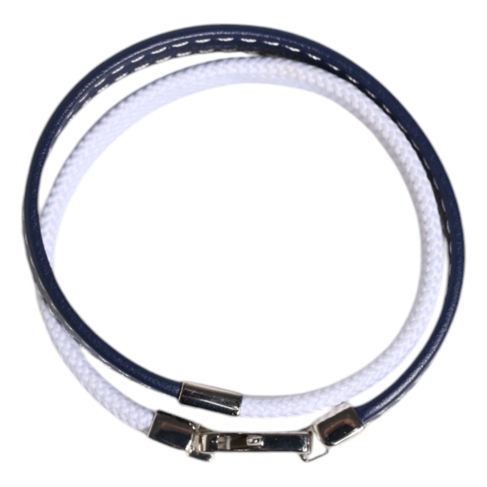 Dolce & Gabbana Blue White Leather Trimmed DG Engraved Silver Tone Clasp Bracelet