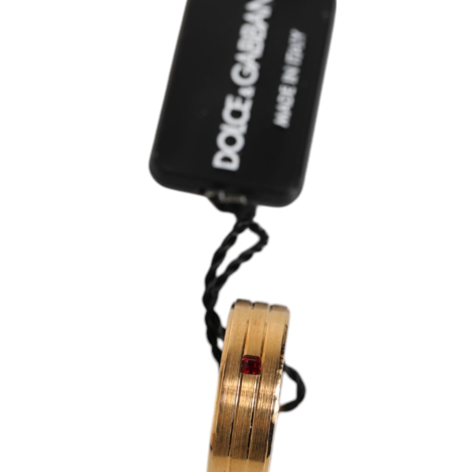 Dolce & Gabbana Gold Tone Brass Red Crystal DG Logo Ring