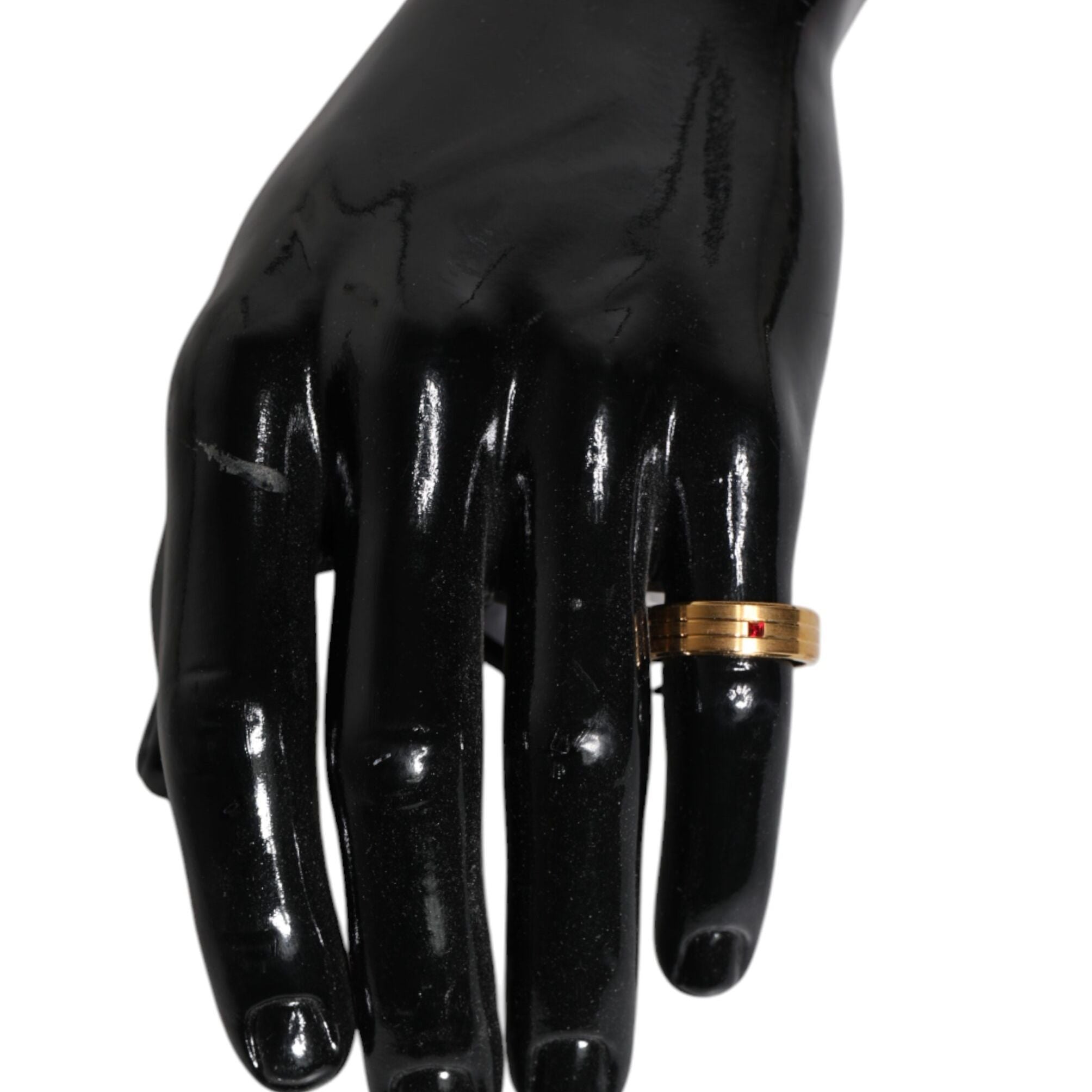 Dolce & Gabbana Gold Tone Brass Red Crystal DG Logo Ring