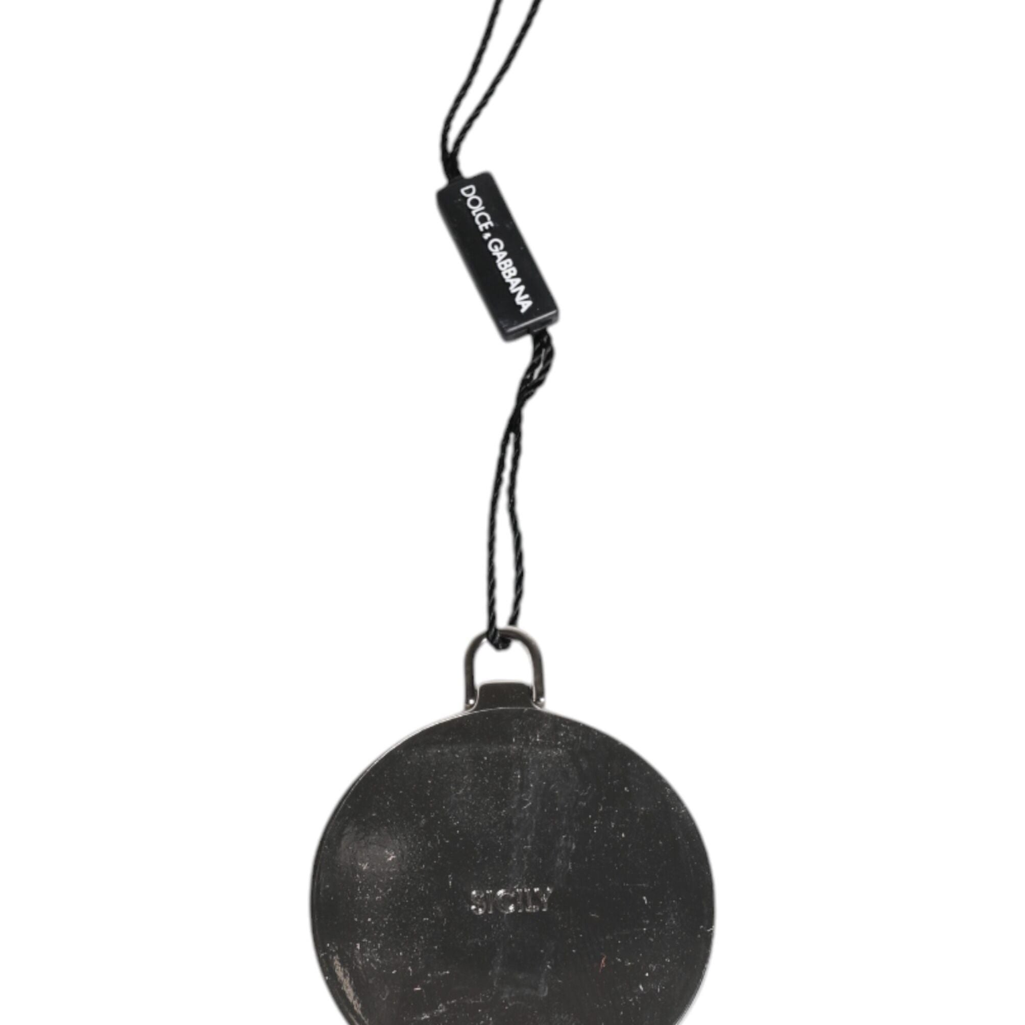 Dolce & Gabbana Green Calfskin Leather Round Logo Hand Mirror Holder