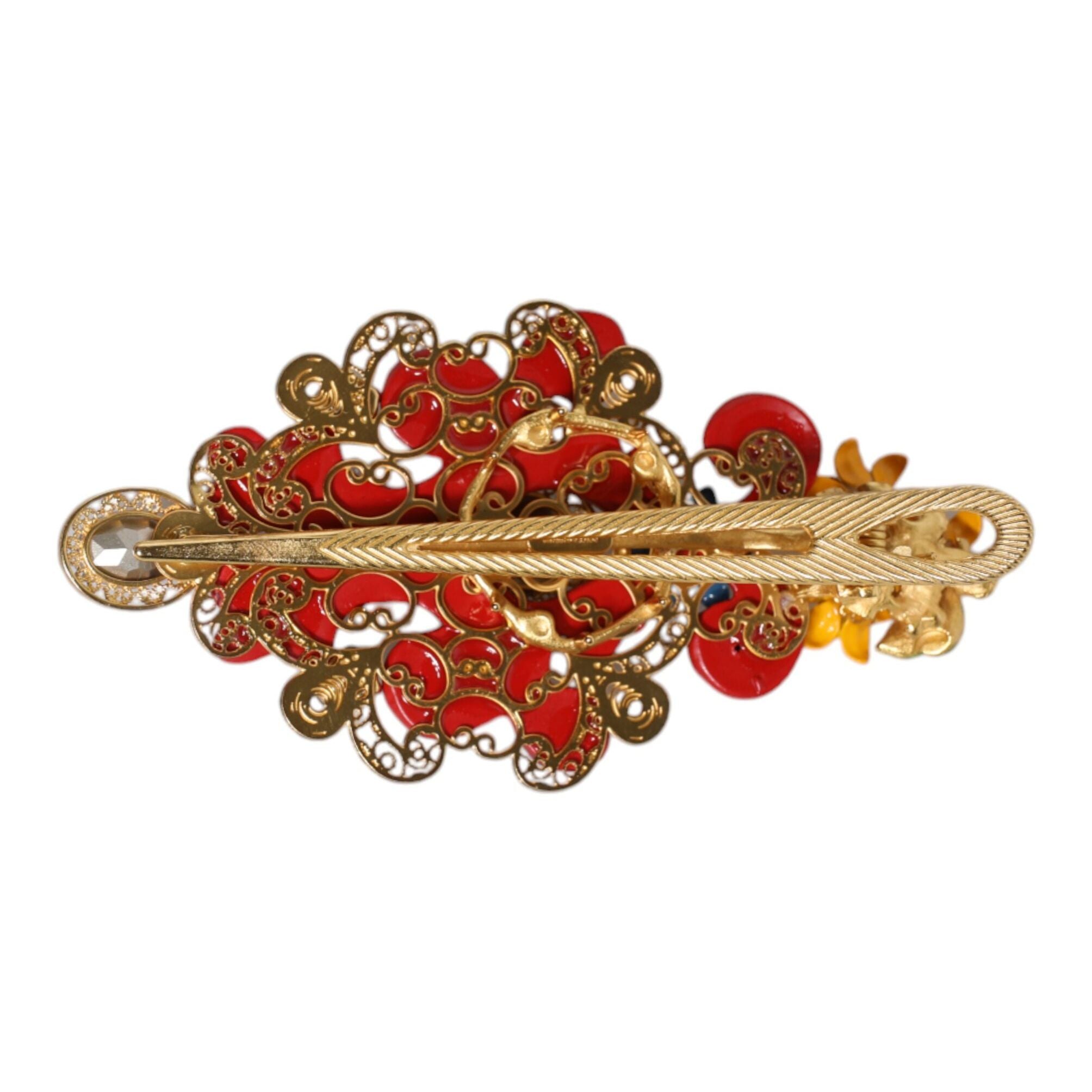 Dolce & Gabbana Multicolor Spring CARRETTO Gold Brass Crystal Hair Clip