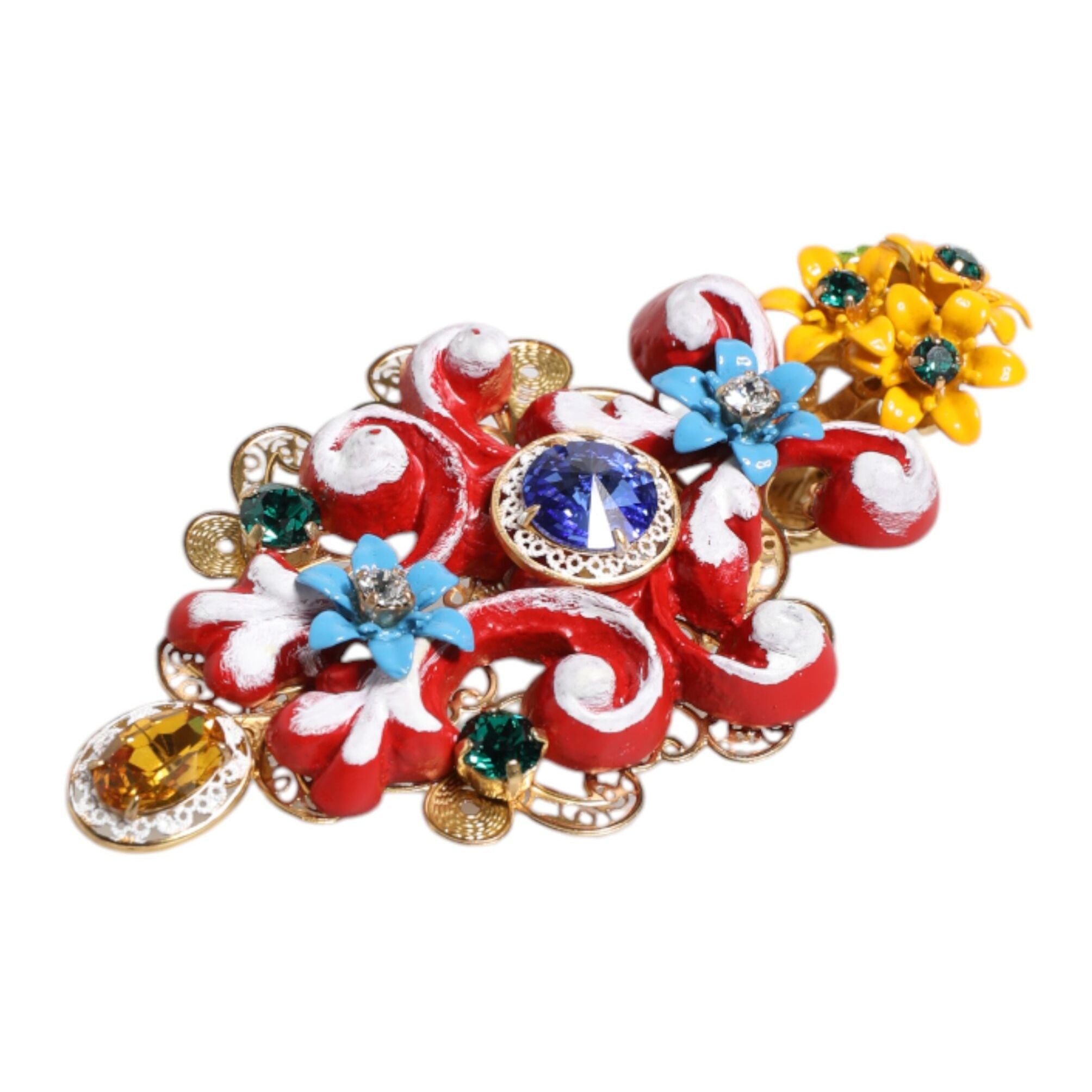 Dolce & Gabbana Multicolor Spring CARRETTO Gold Brass Crystal Hair Clip