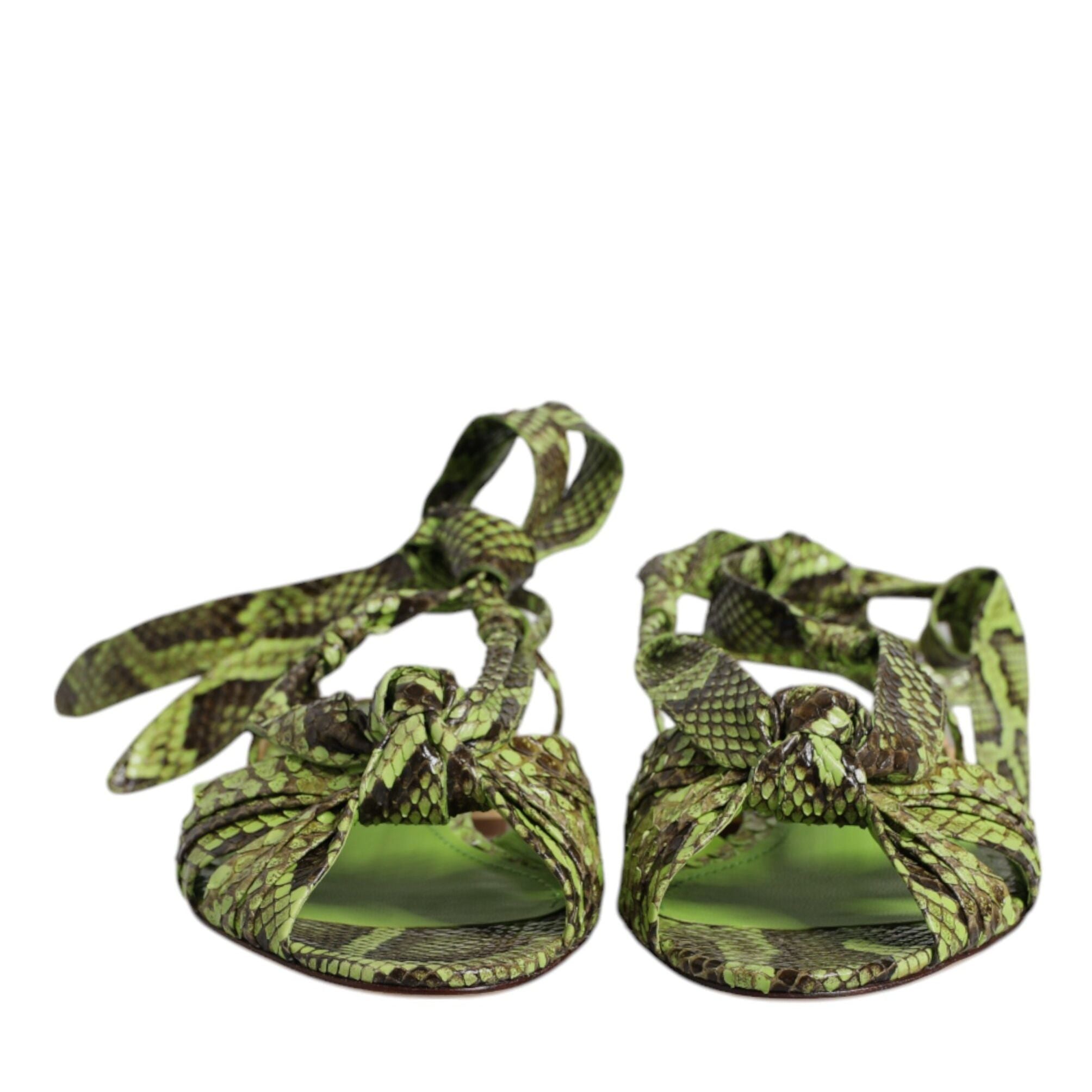 Dolce & Gabbana Green Animal Print Ankle Wrap Sandals Shoes
