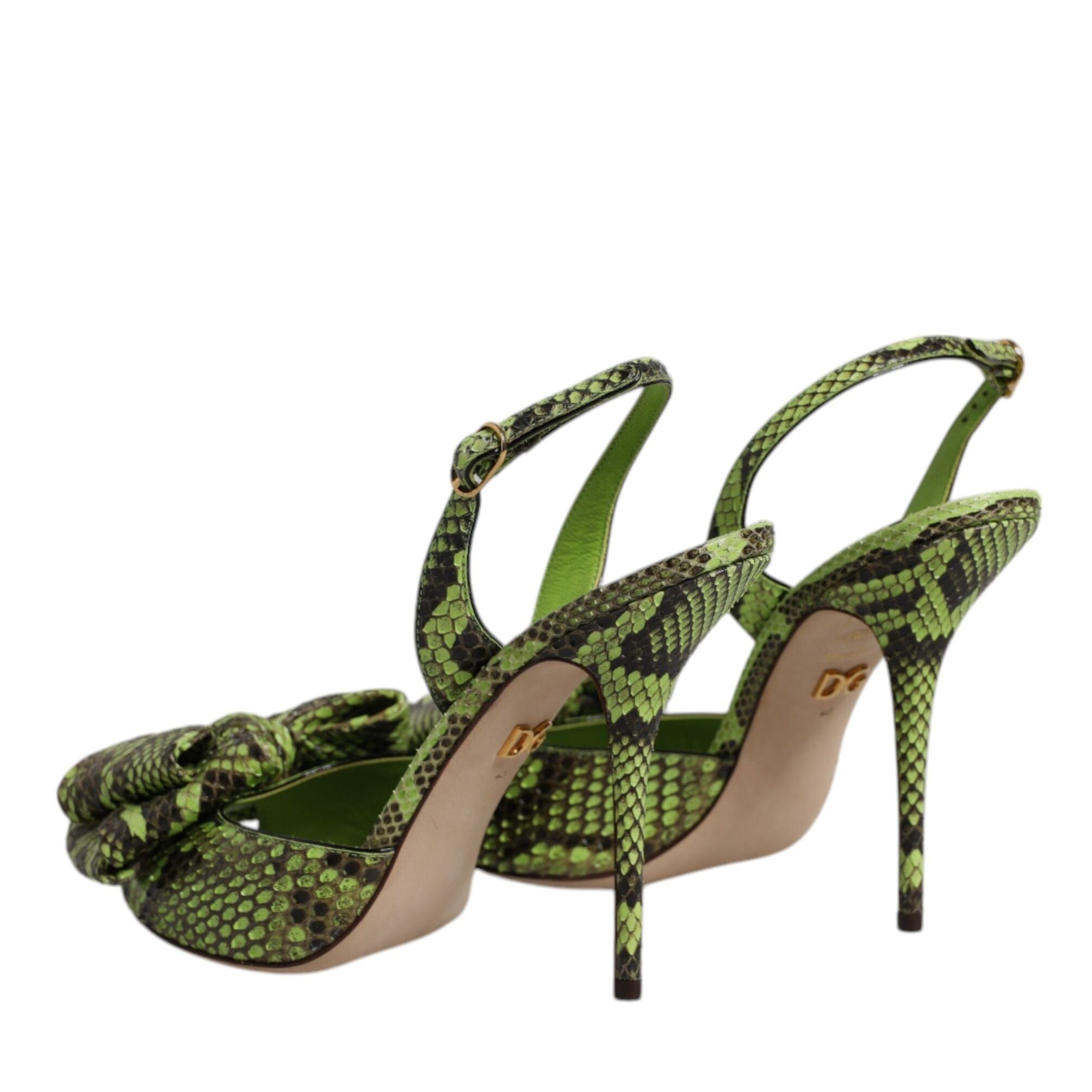 Dolce & Gabbana Green Python Leather Heels Sandals Shoes