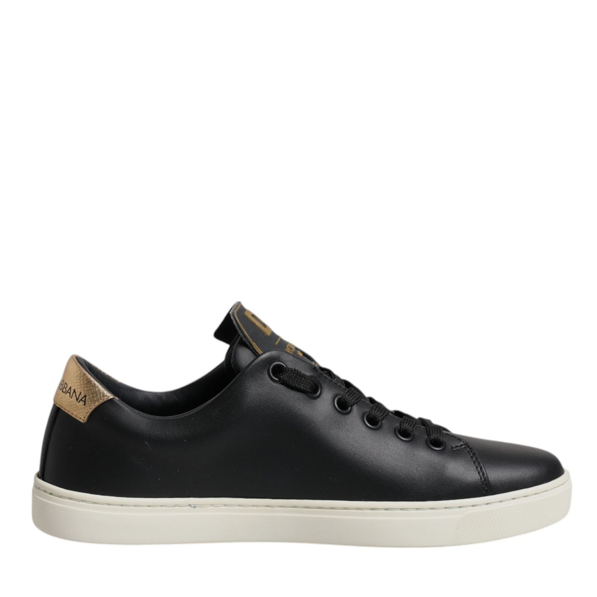 Dolce & Gabbana Black Leather Gold Red Heart Sneakers Shoes